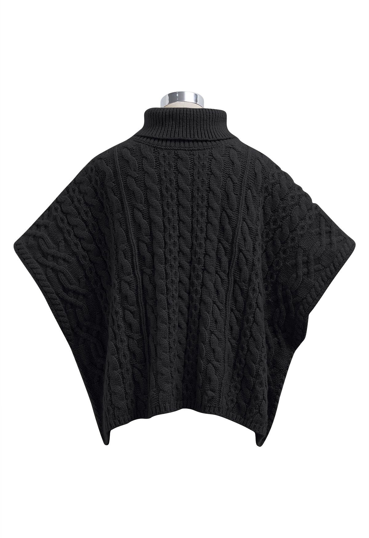 Warmth Turtleneck Cable Knit Cape Sweater in Black