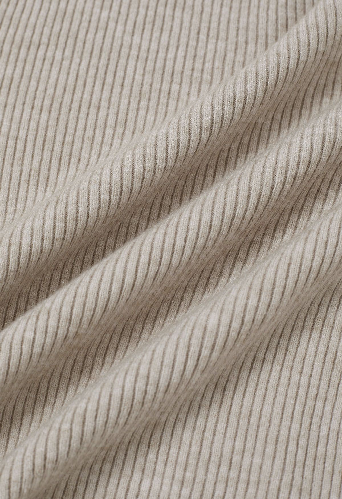 Slanted Hem Ribbed Knit Top in Oatmeal