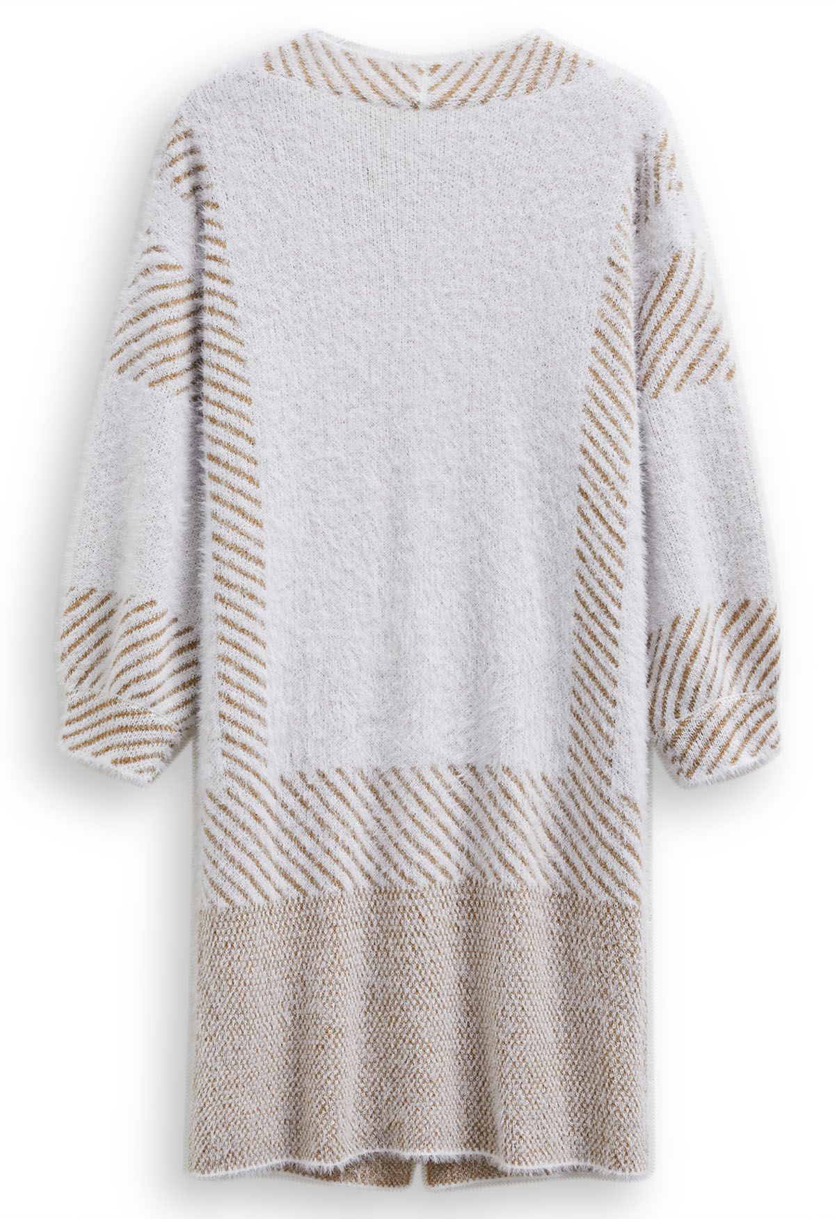 Diagonal Stripe Fuzzy Knit Longline Cardigan