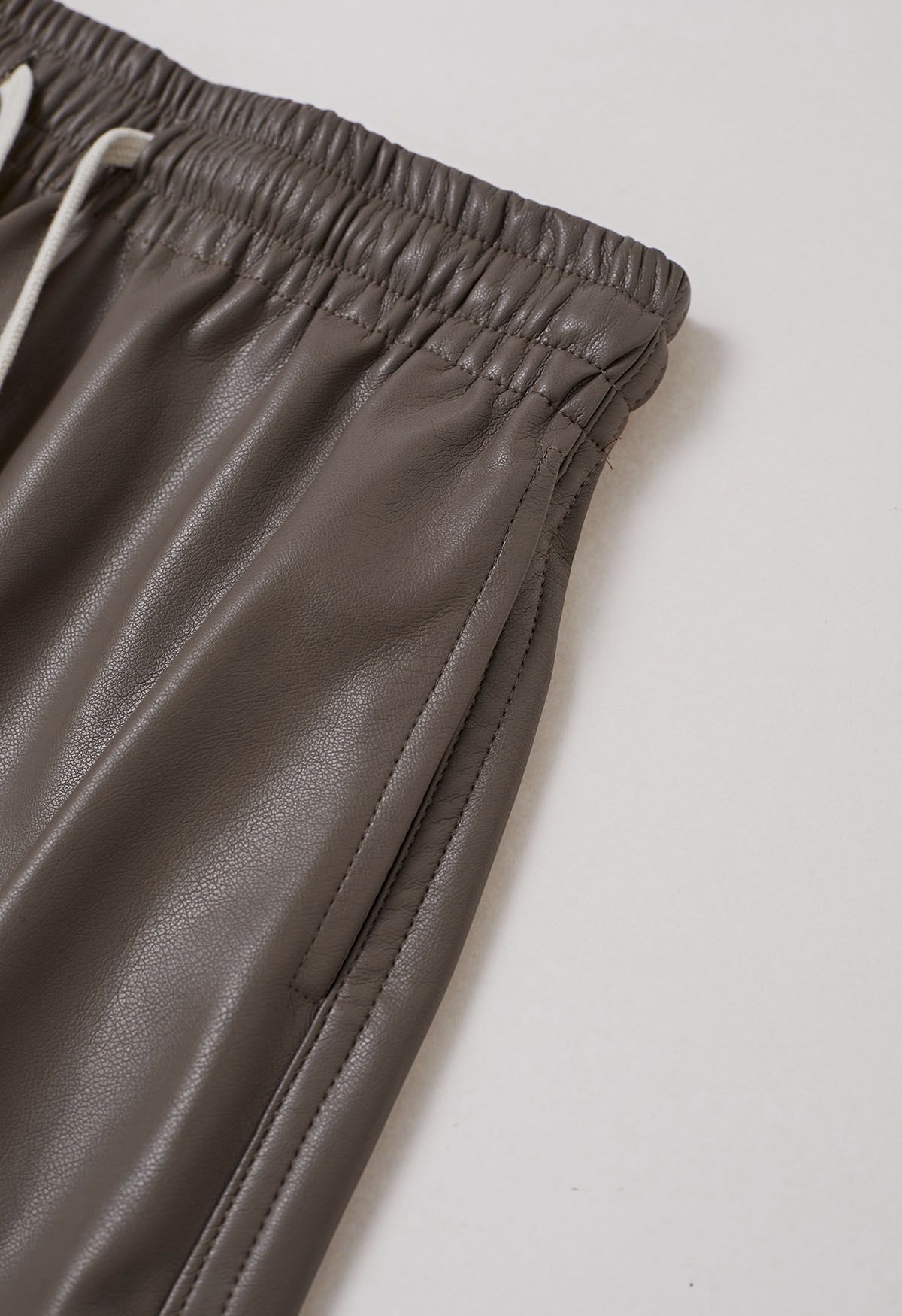 Faux Leather Drawstring Waist Mini Skirt in Brown