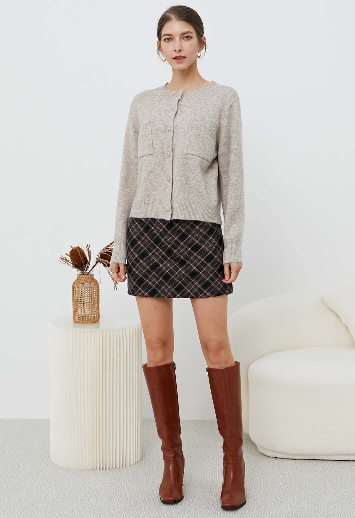 Darling Plaid Belted Mini Skirt in Black