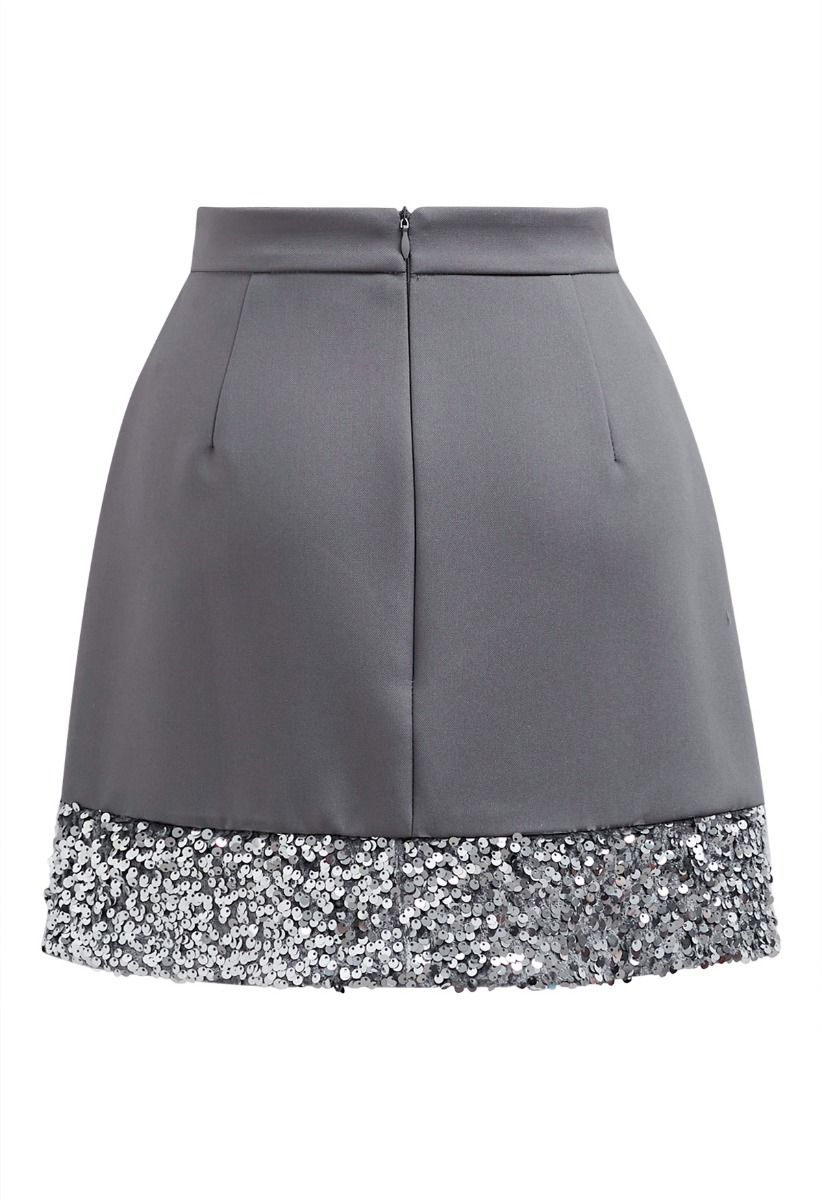 Shine Glamour Sequin Hem Mini Skirt in Grey