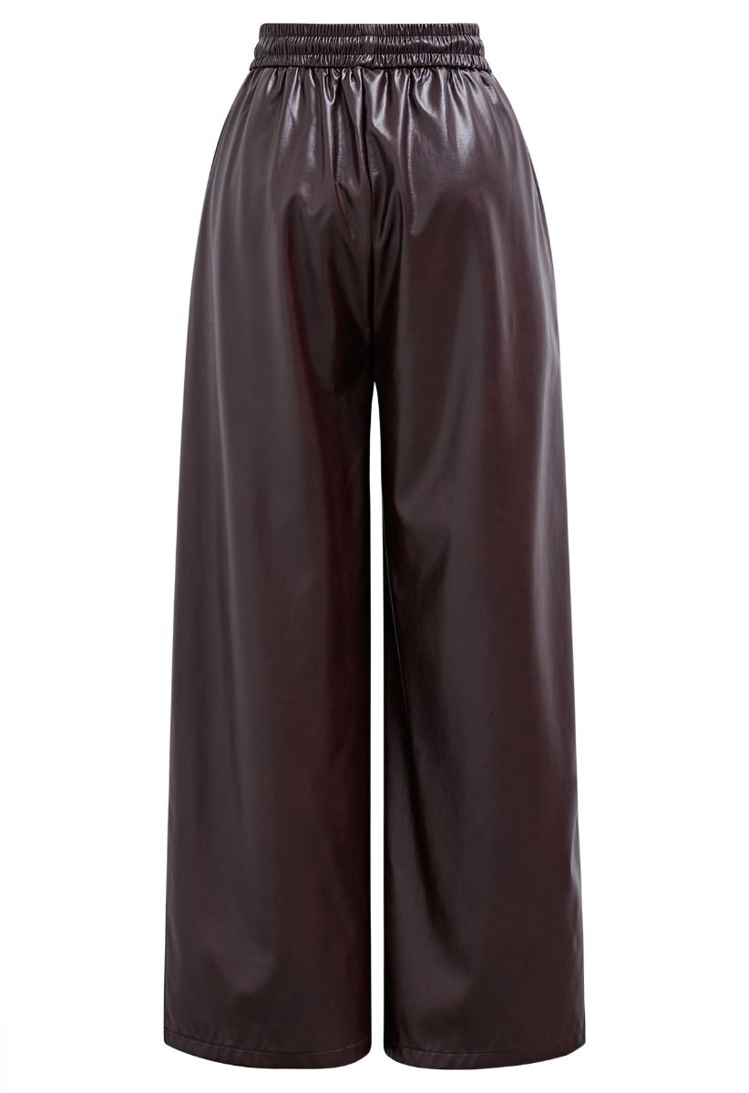 City Stroll Faux Leather Drawstring Pants in Burgundy