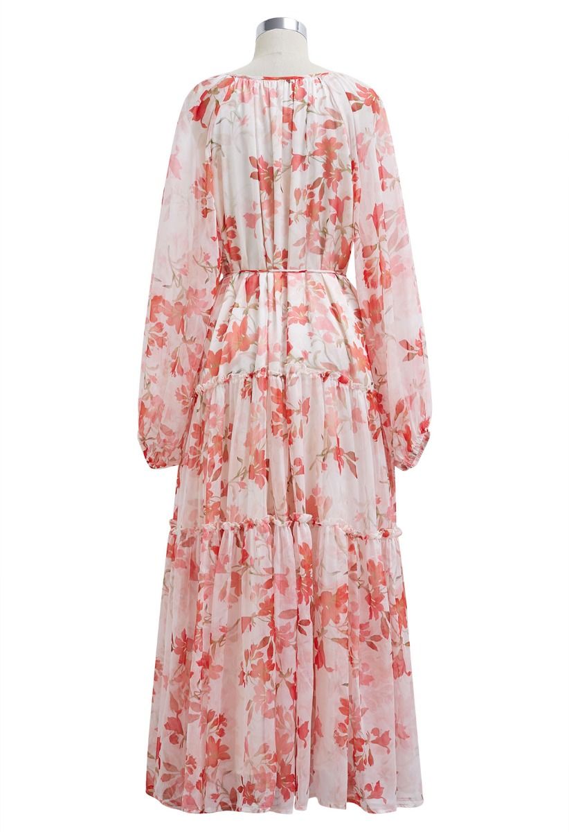 Azalea Bloom Tie Neck Chiffon Midi Dress