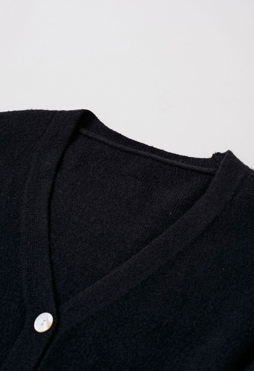 Relaxed Patch-Pocket Button Down Cardigan in Black