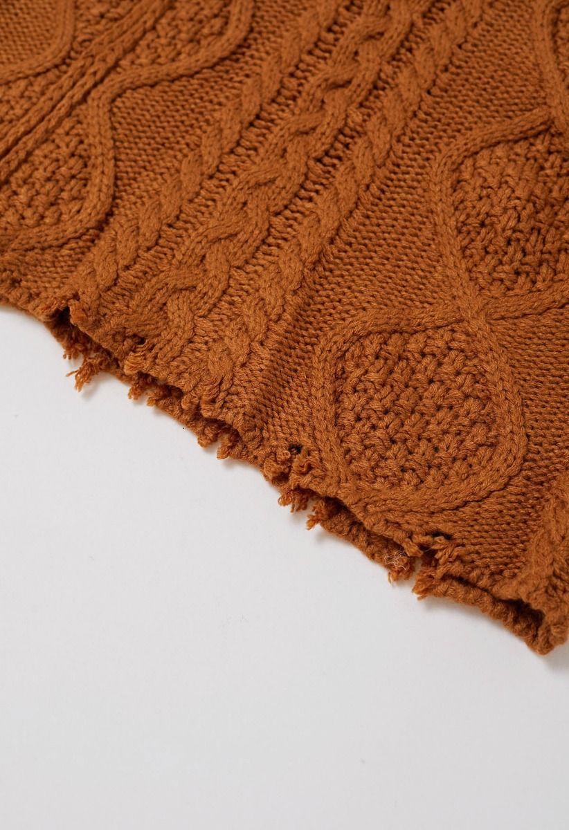 Raw Edge Cable Knit Zipper Crop Cardigan in Pumpkin