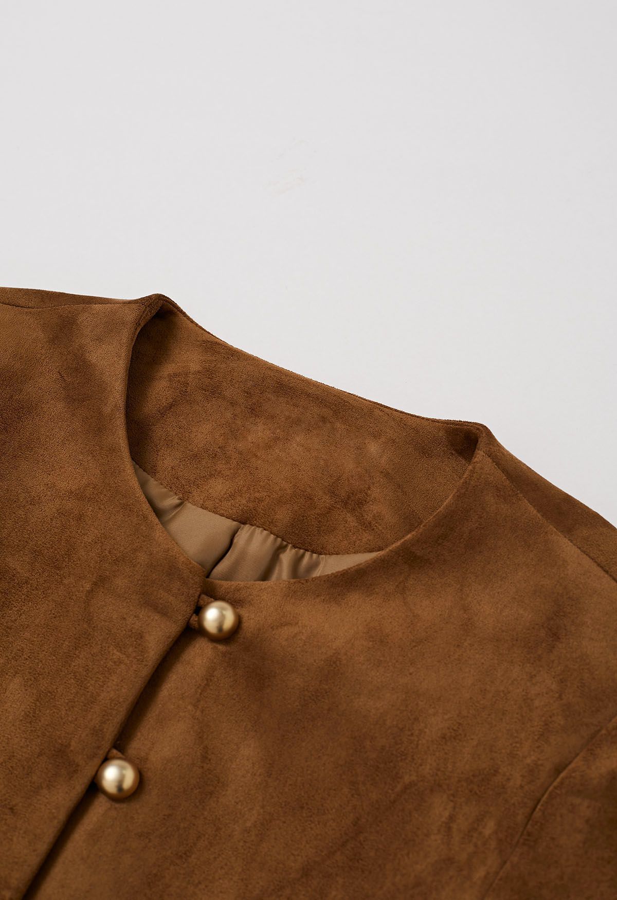 Decorative Flap Pockets Suede Button-Up Jacket