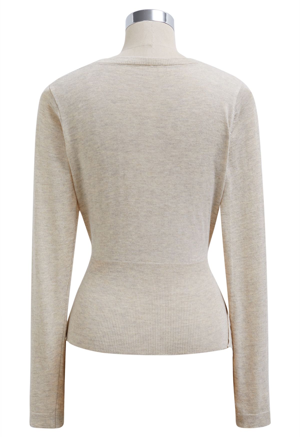 Fascinating Crisscross Buttoned Knit Top in Oatmeal