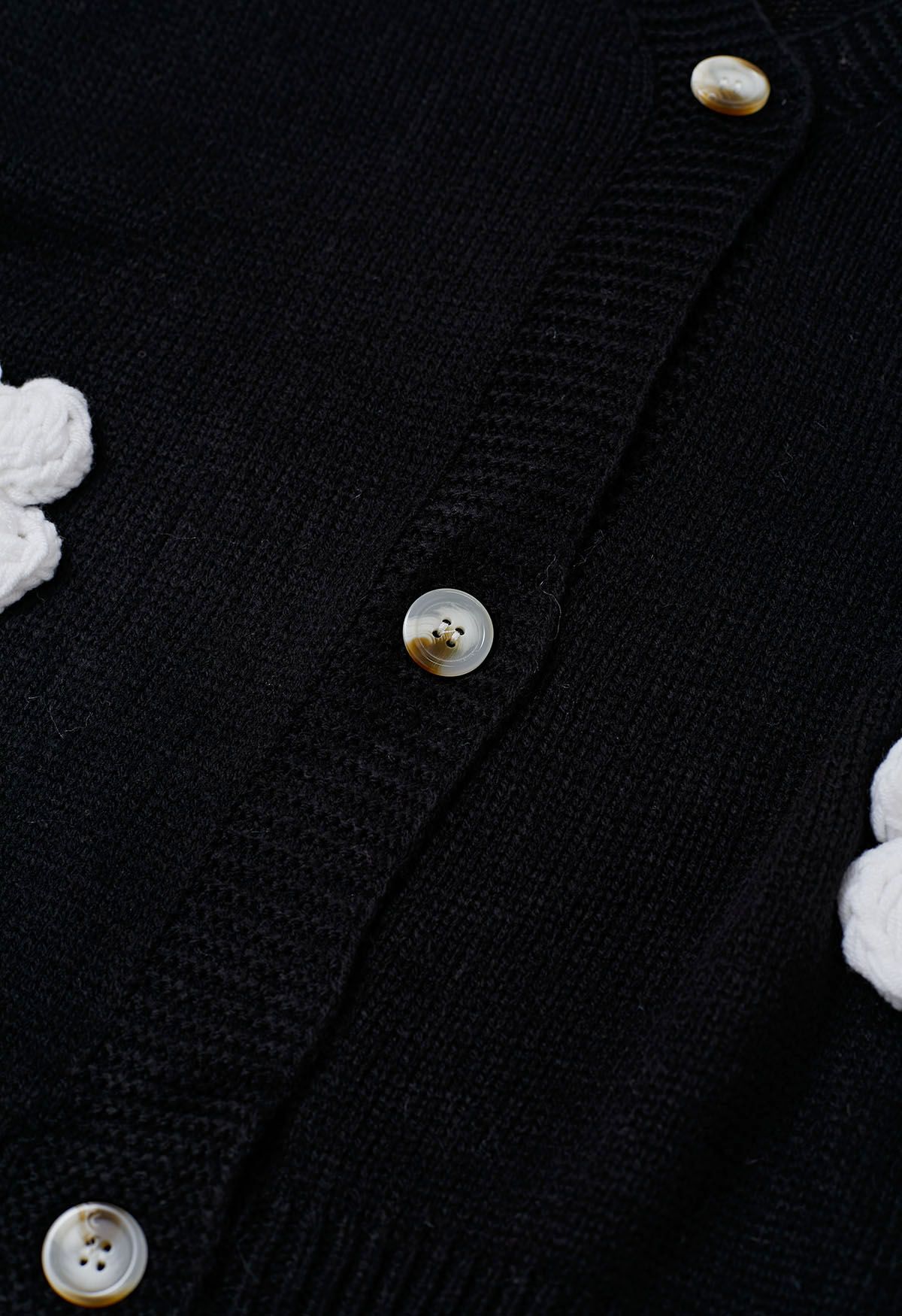 Lovely 3D Flower Buttoned Knit Cardigan in Black