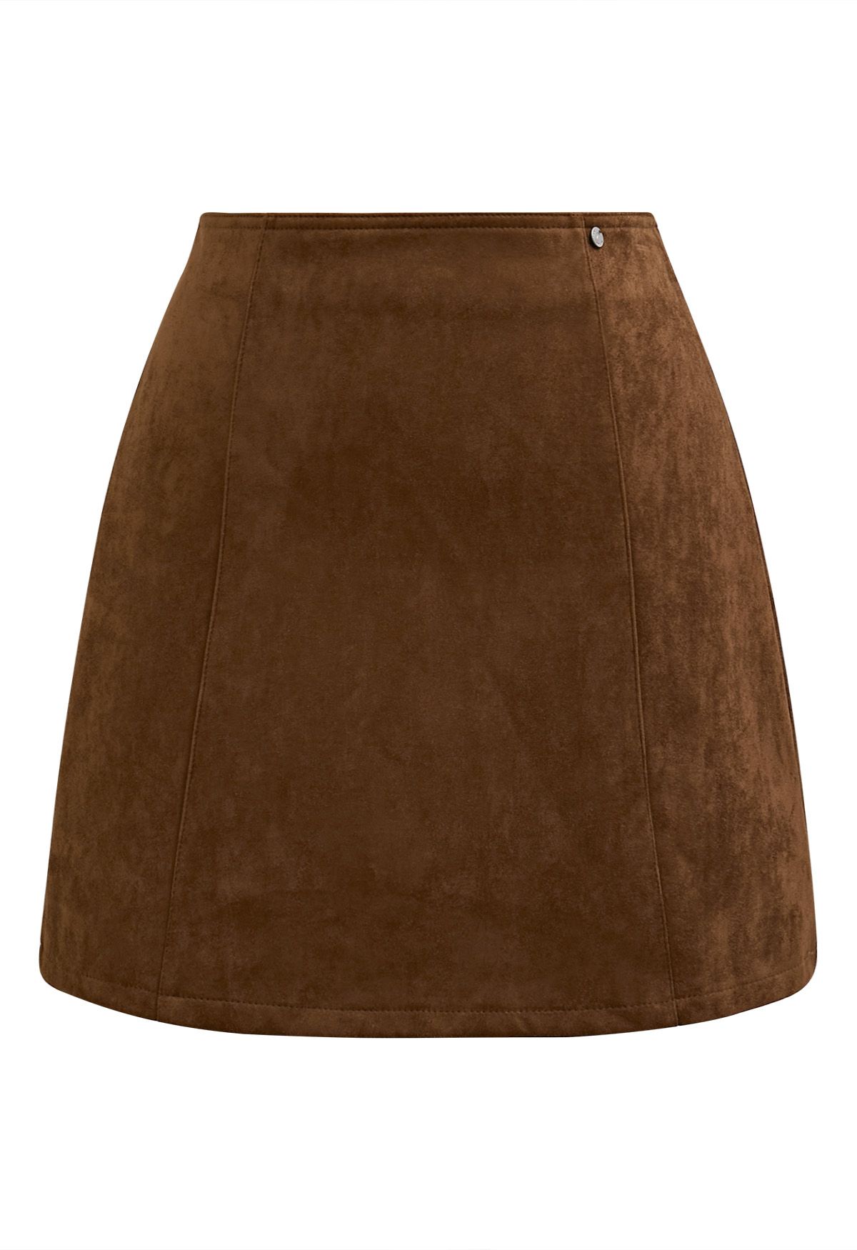 Retro Chic Faux Suede Mini Skirt in Caramel