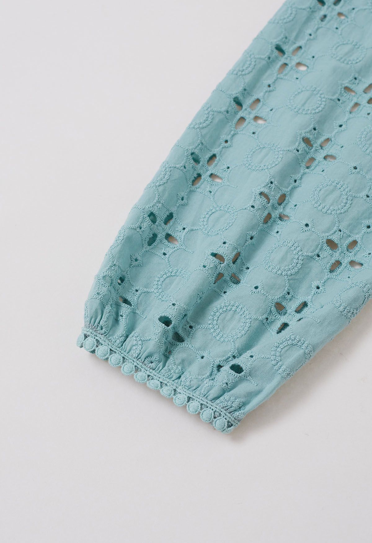 Intricate Petals Eyelet Embroidery Cotton Top in Turquoise