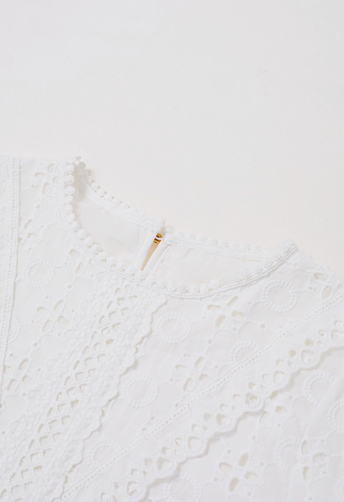 Intricate Petals Eyelet Embroidery Cotton Top in White