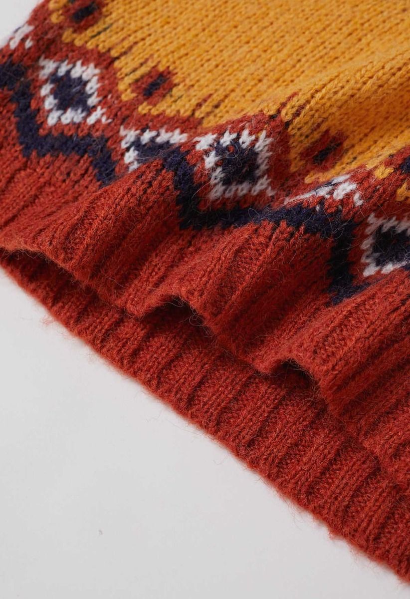 Nordic Charm Fair Isle Knit Sweater in Orange