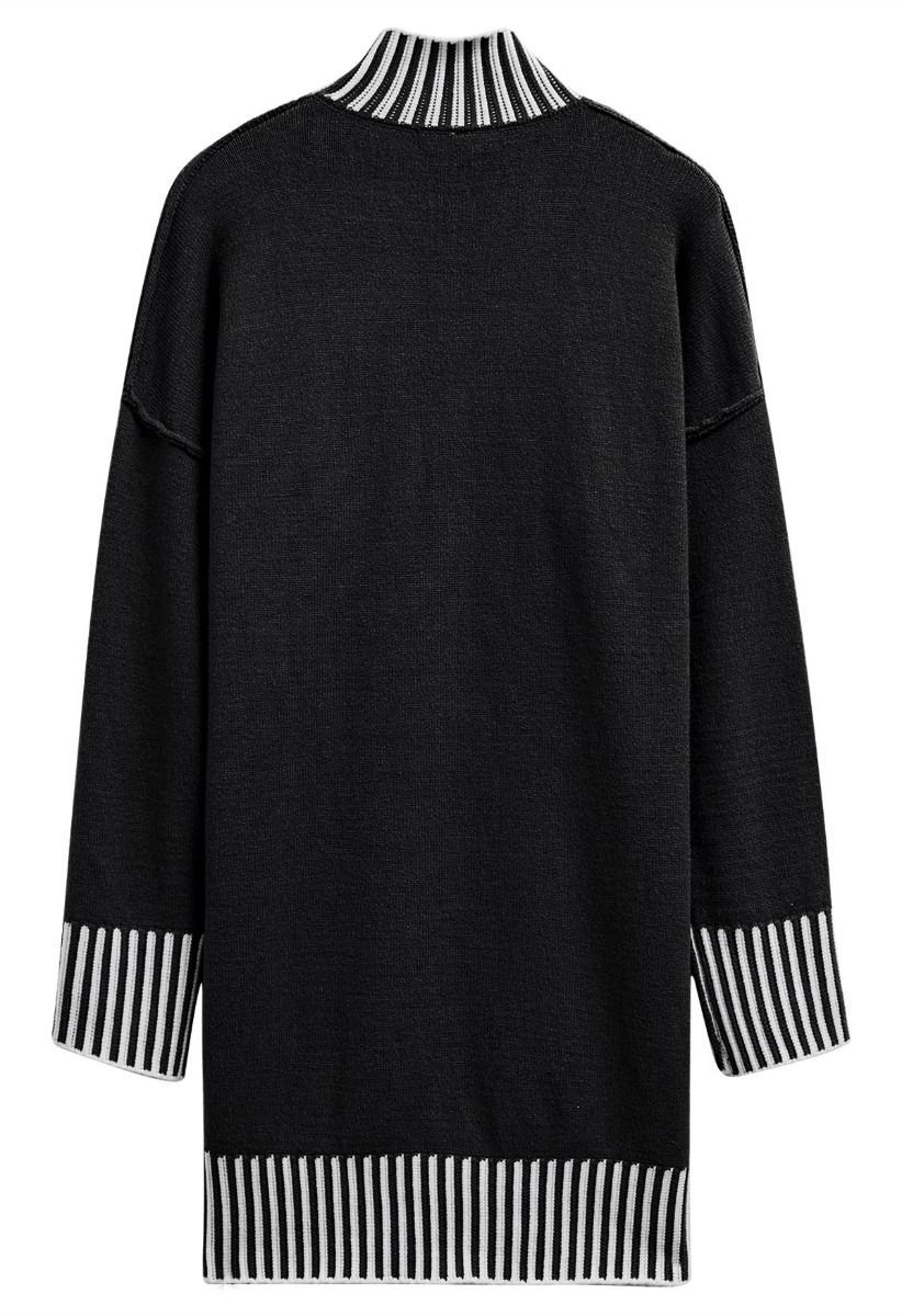 Contrast Stripe Mock Neck Knit Sweater Dress in Black