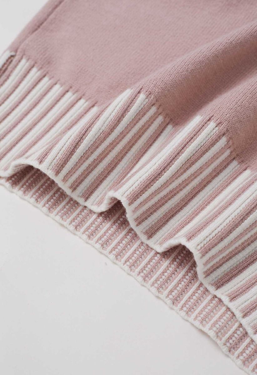 Contrast Stripe Mock Neck Knit Sweater Dress in Dusty Pink