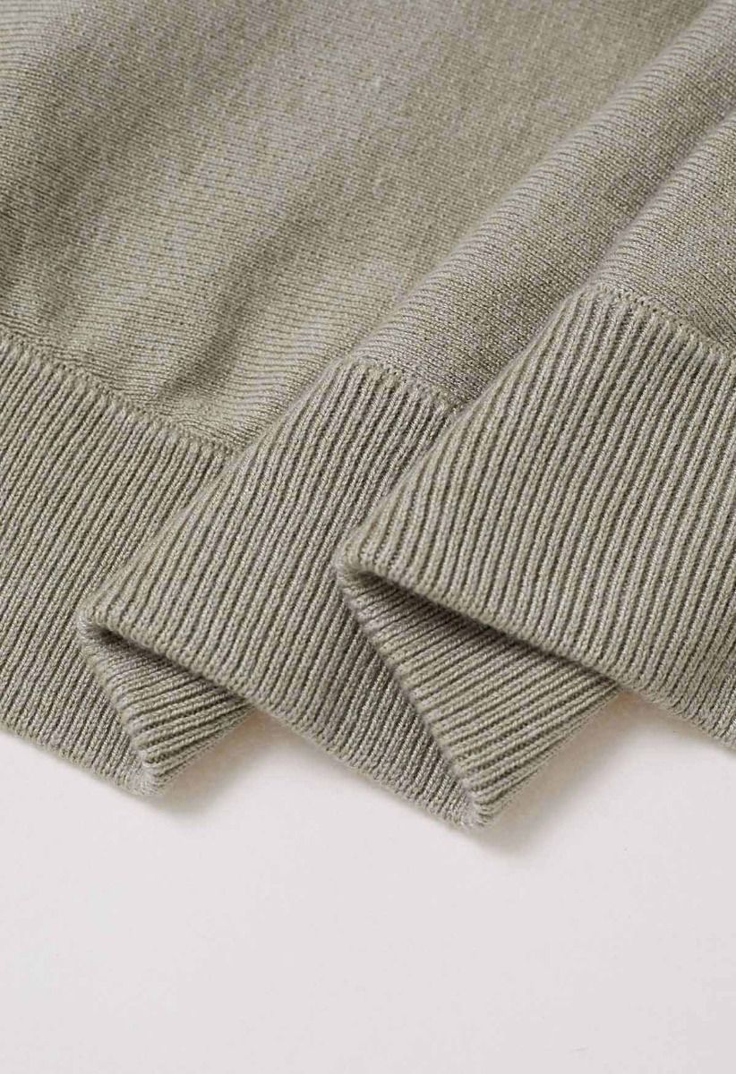 Minimalist Open-Front Ribbed Edge Knit Cardigan in Khaki