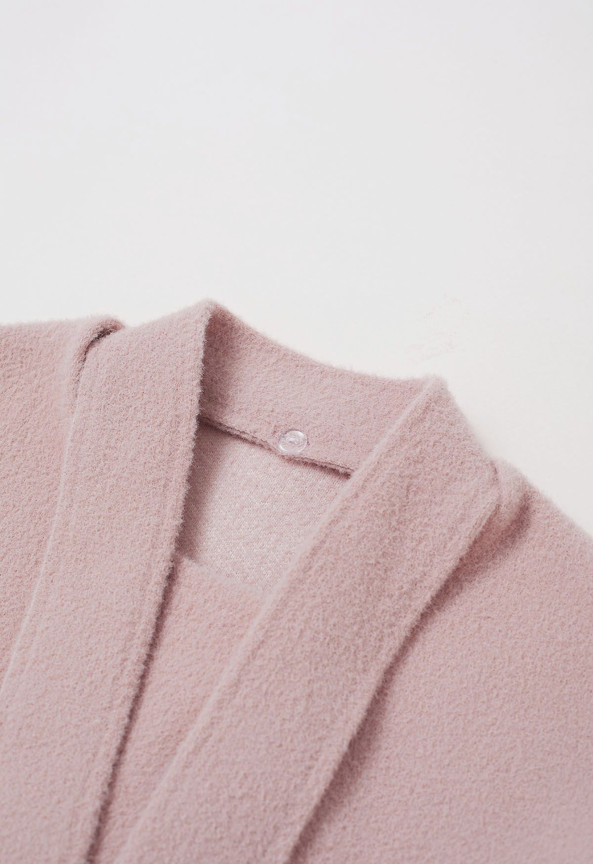 Detachable Tie-Neck Golden Button Knit Coat in Pink