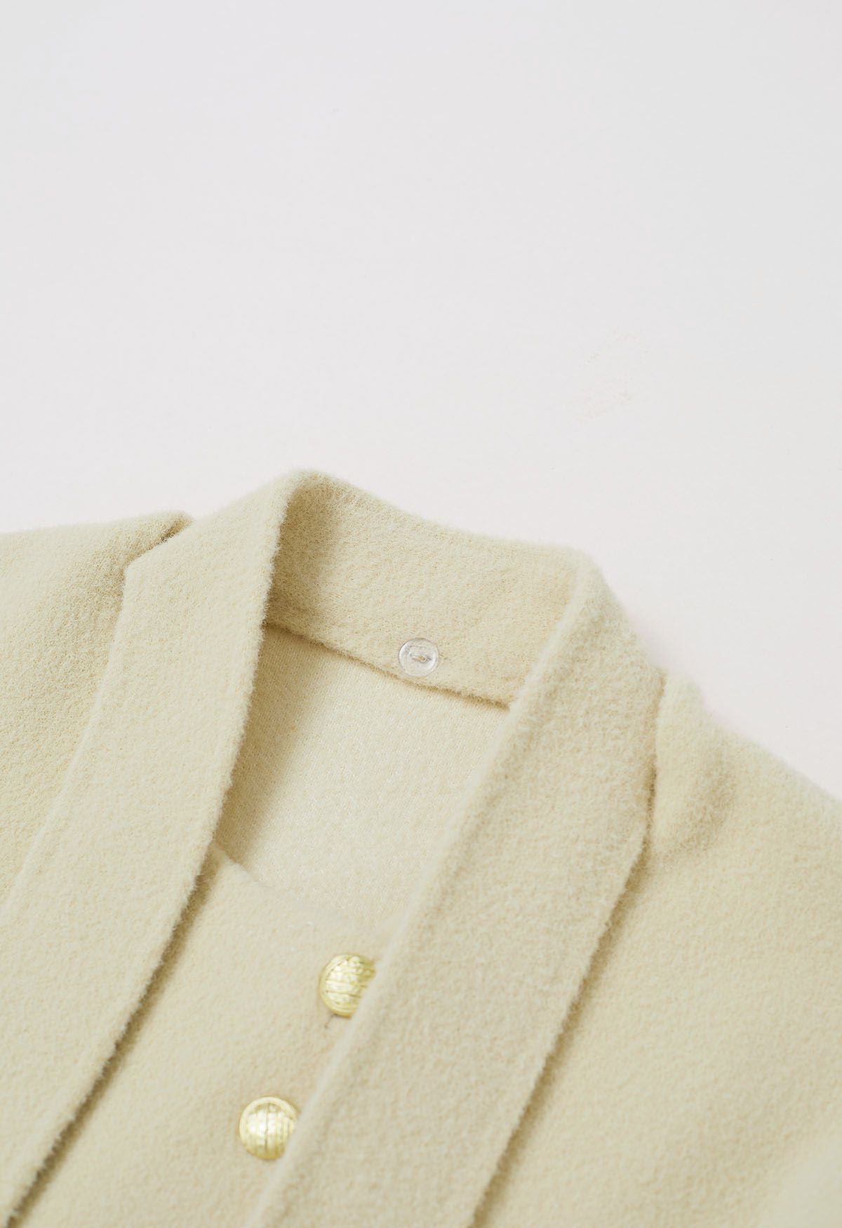 Detachable Tie-Neck Golden Button Knit Coat in Light Yellow