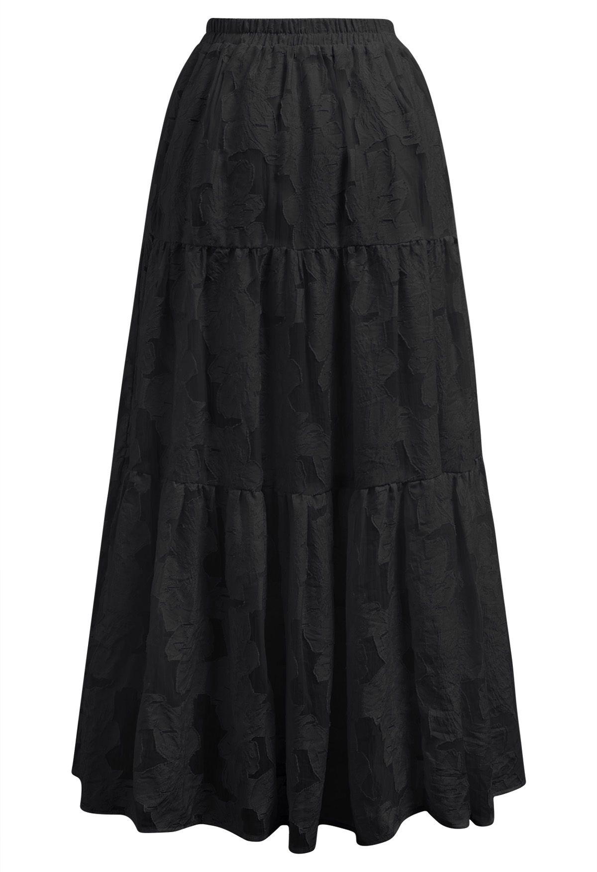 Make Your Day Floral Jacquard Maxi Skirt in Black