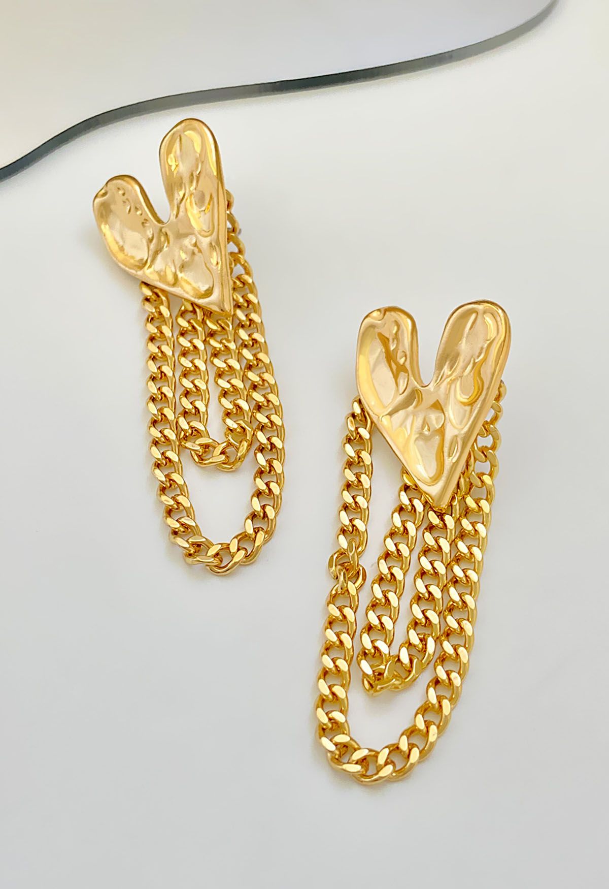 Heart Tassel Chain Earrings in Gold