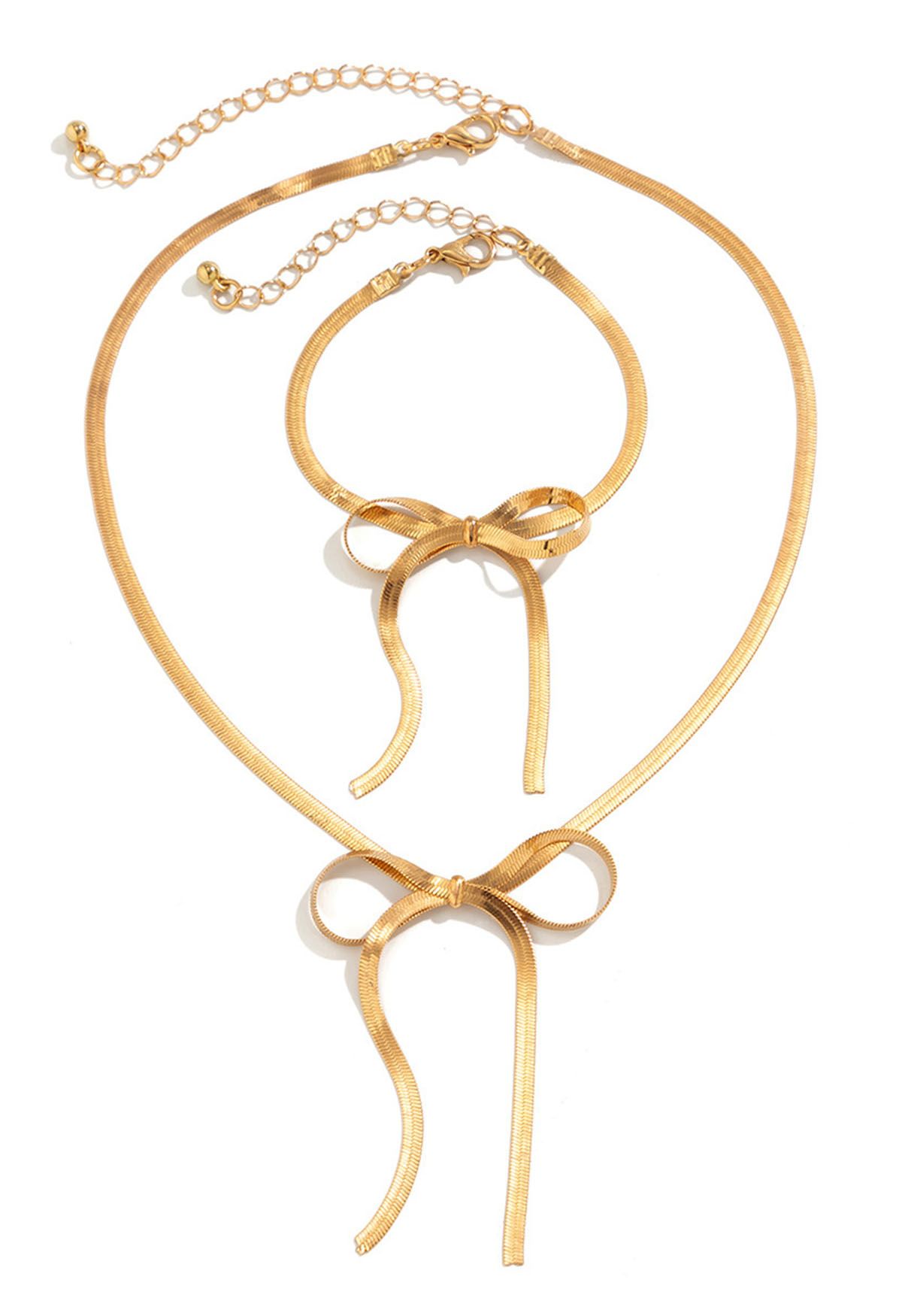 Bowknot Clavicle Chain and Bracelet Set in Gold