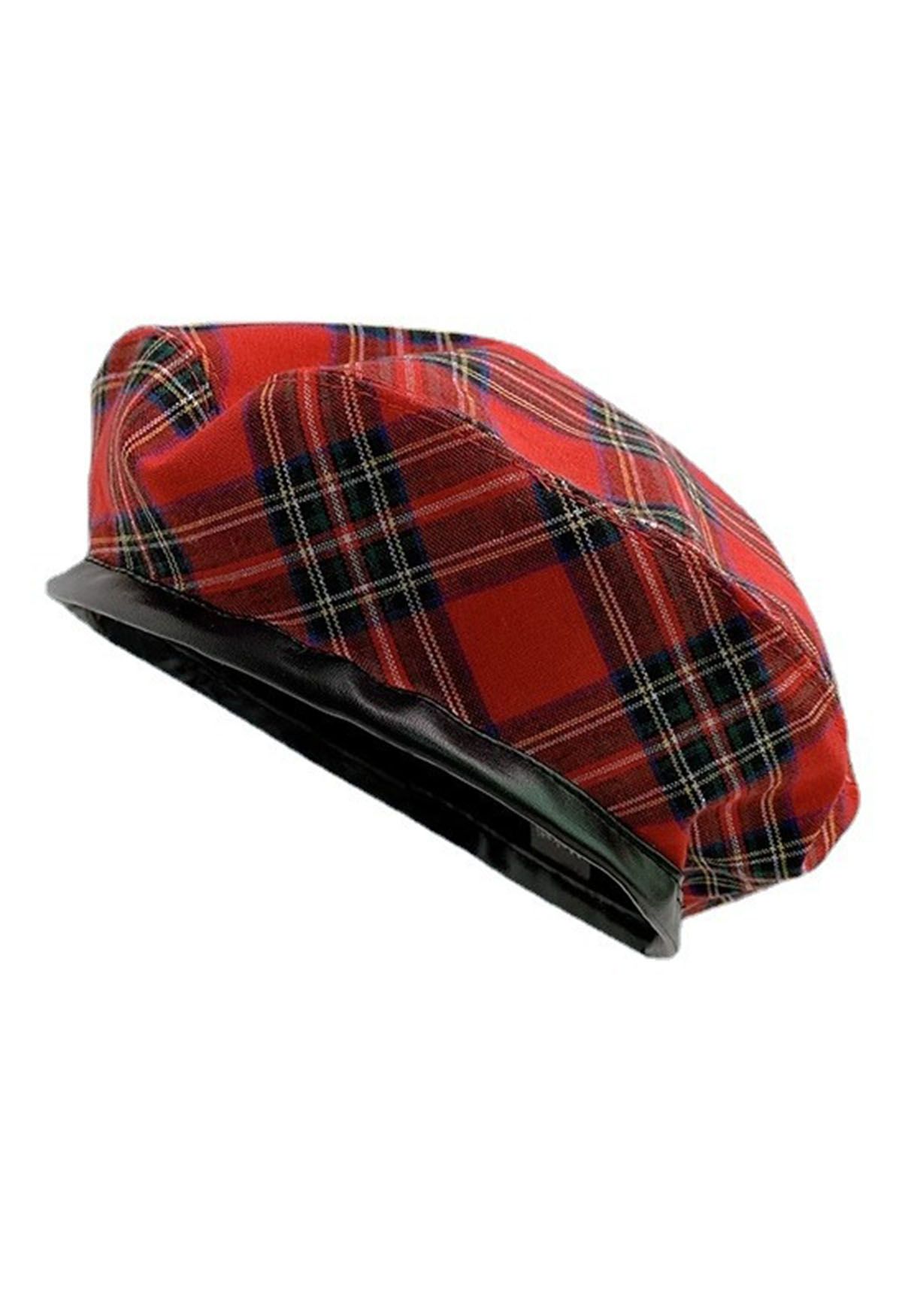 British Style Plaid Beret in Red