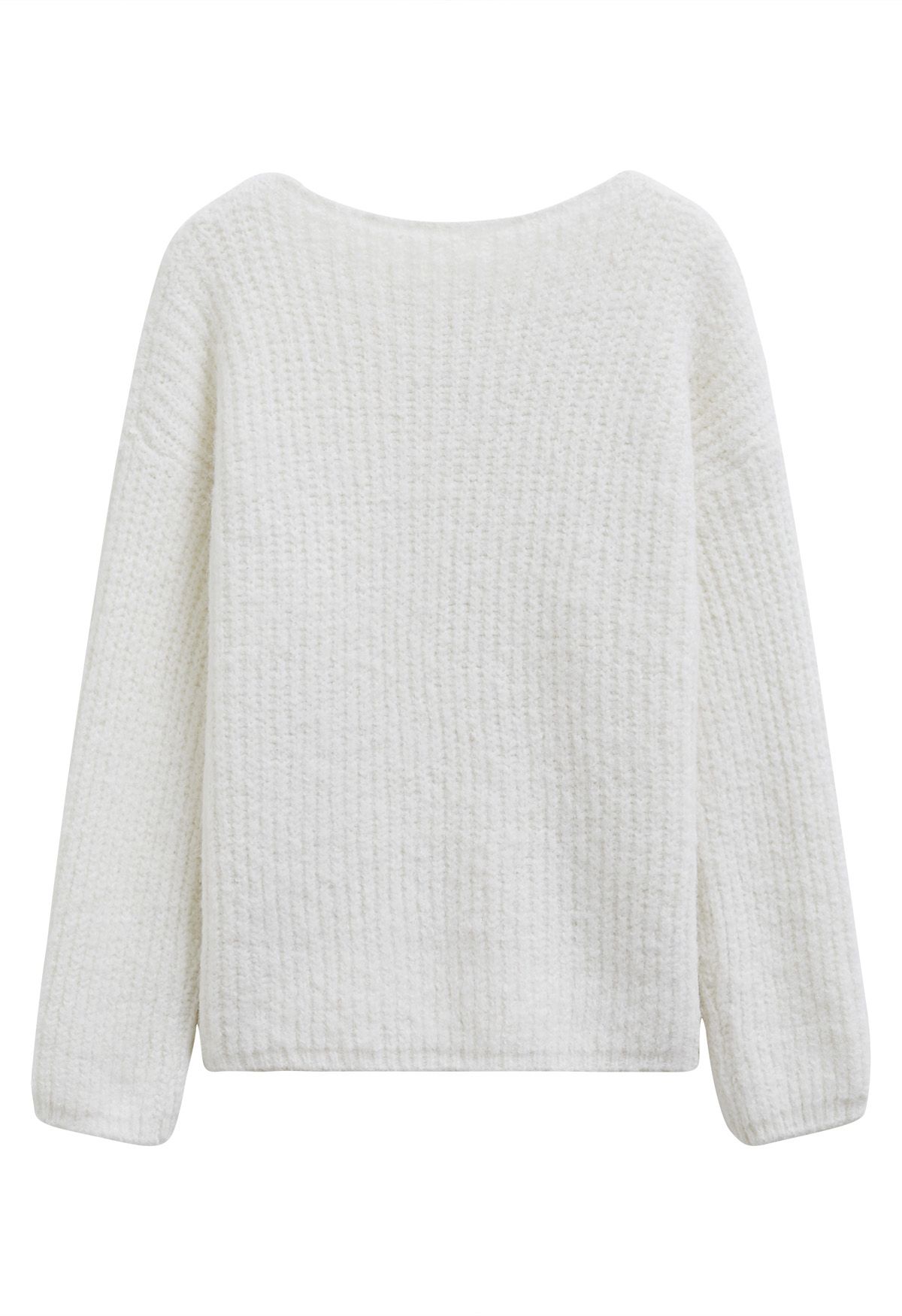 Solid Color Rib Knit Sweater in Ivory