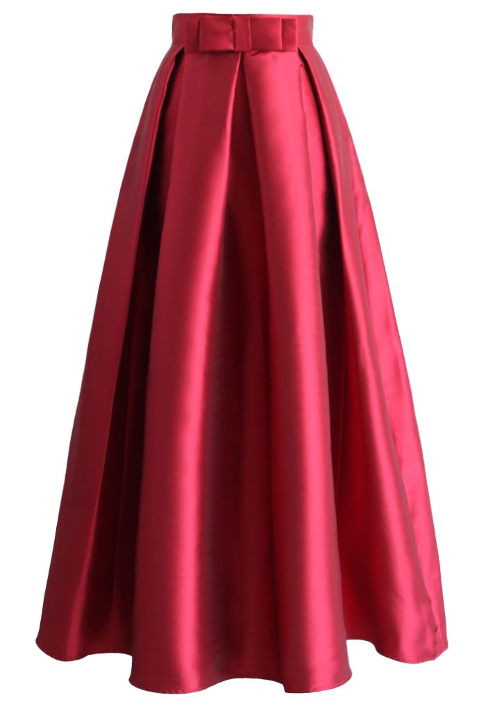 Luxurious Night Bowknot Pleated A-Line Skirt in Red