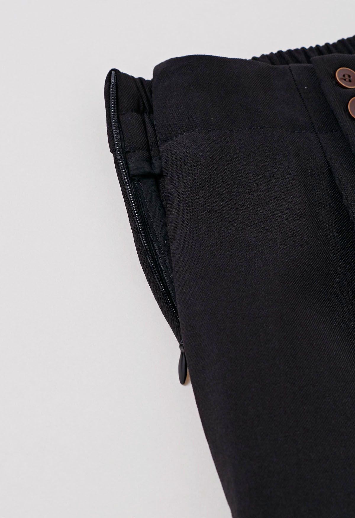 Effortless Polished Buttoned Pleats Palazzo Pants in Black