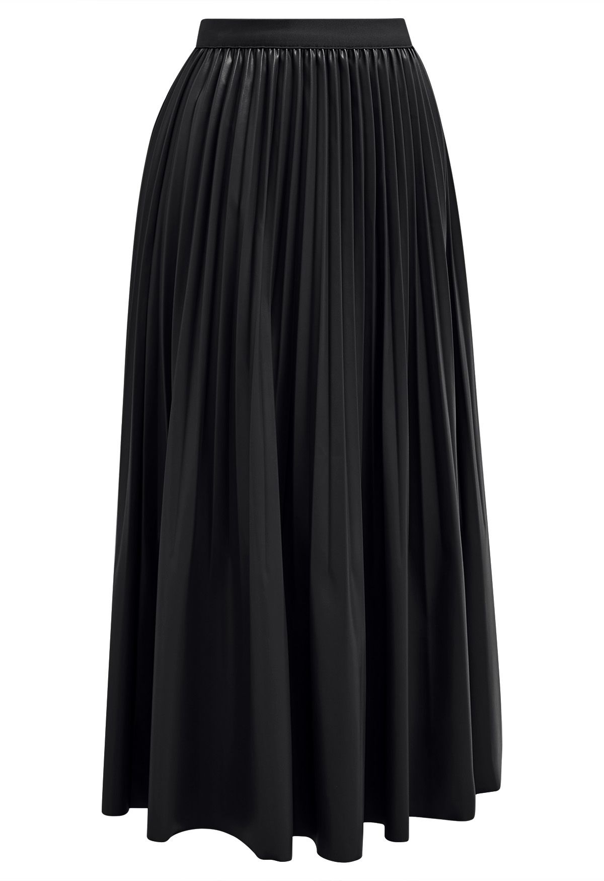 Versatile Faux Leather Pleated Midi Skirt in Black