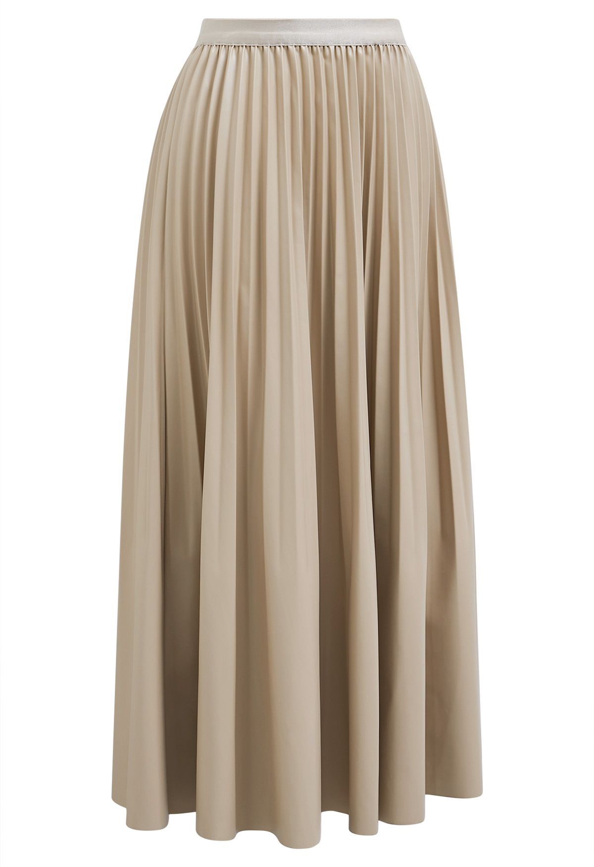 Versatile Faux Leather Pleated Midi Skirt in Sand