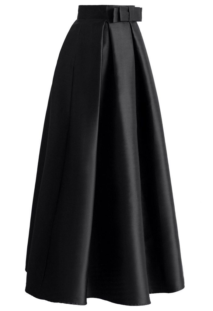 Luxurious Night Bowknot Pleated A-Line Skirt in Black