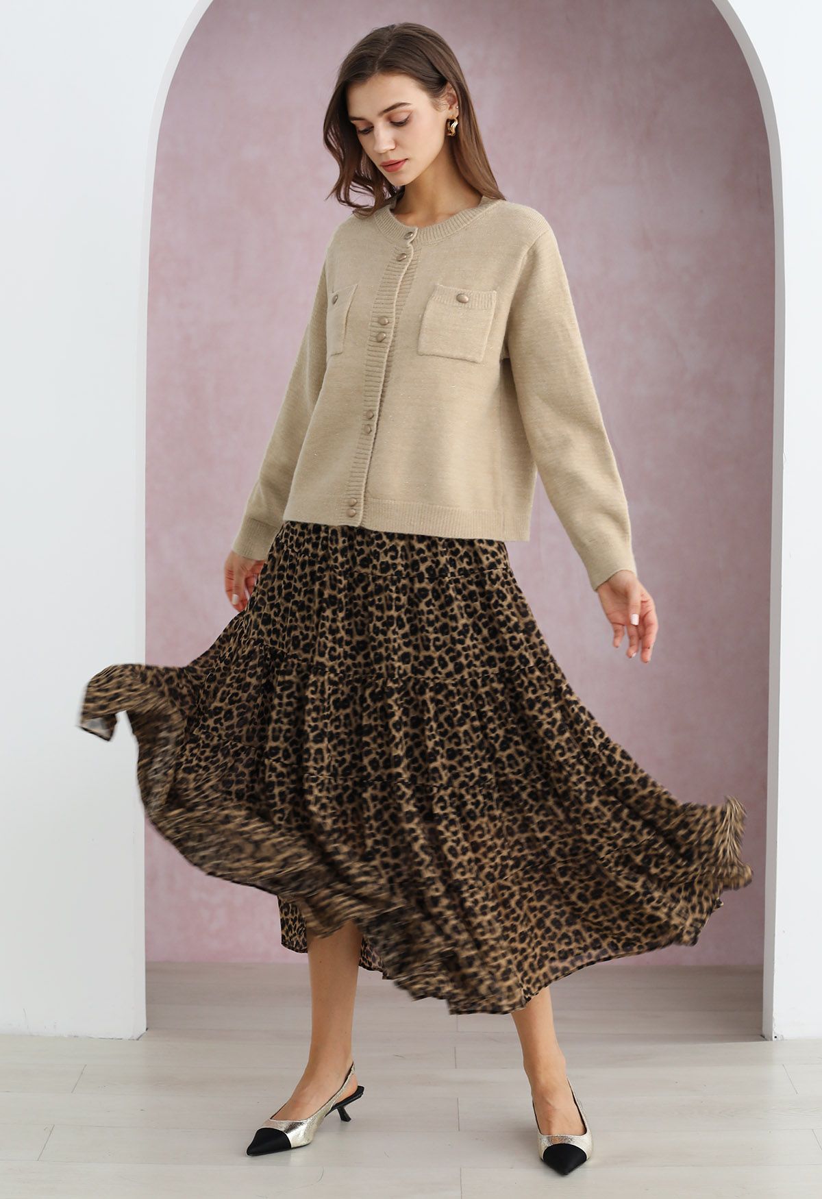 Wild Side Animal Print Chiffon Midi Skirt