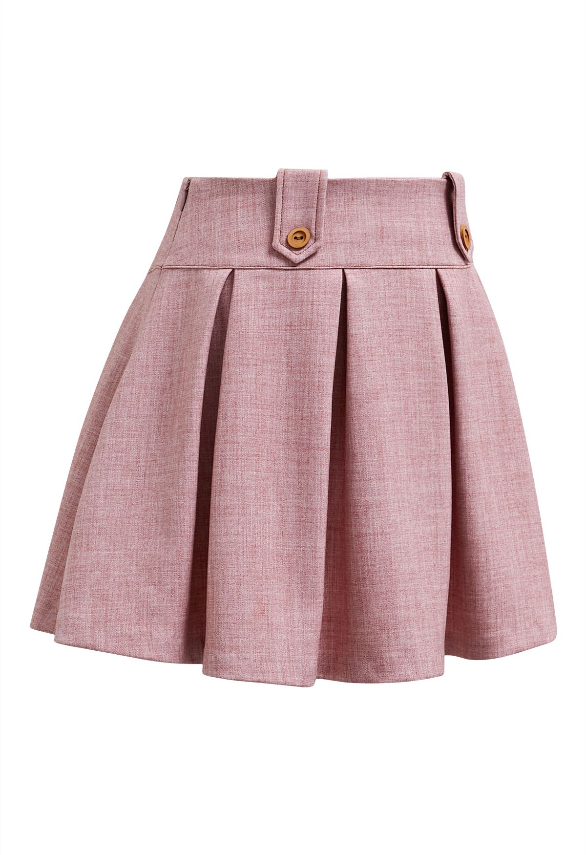 Decorative Button Pleated Mini Skirt in Pink