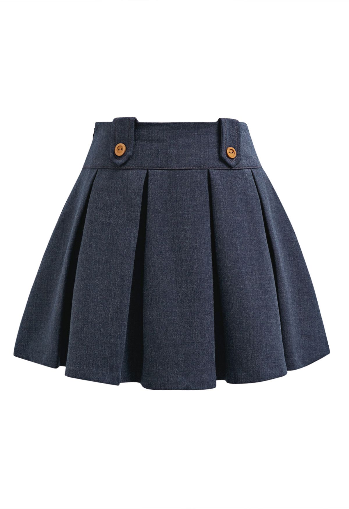 Decorative Button Pleated Mini Skirt in Navy