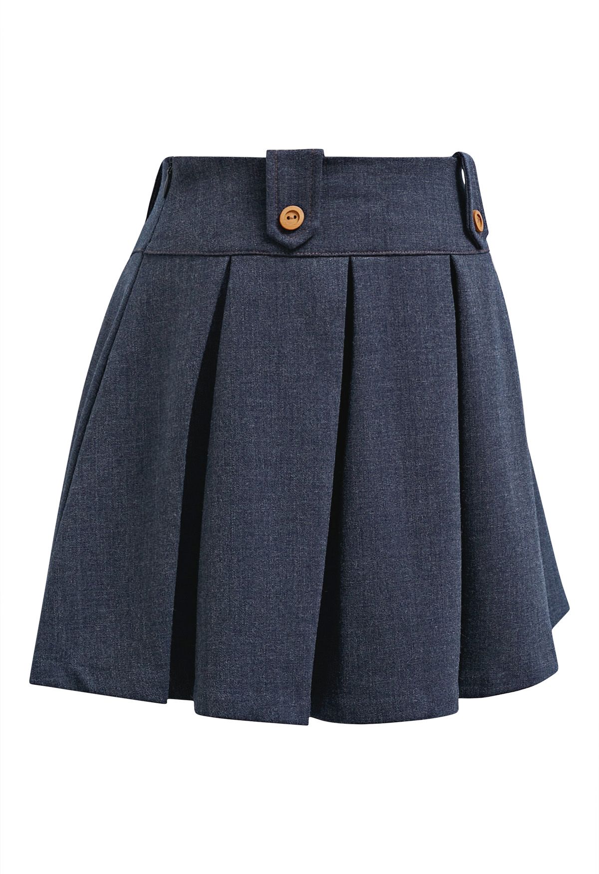 Decorative Button Pleated Mini Skirt in Navy