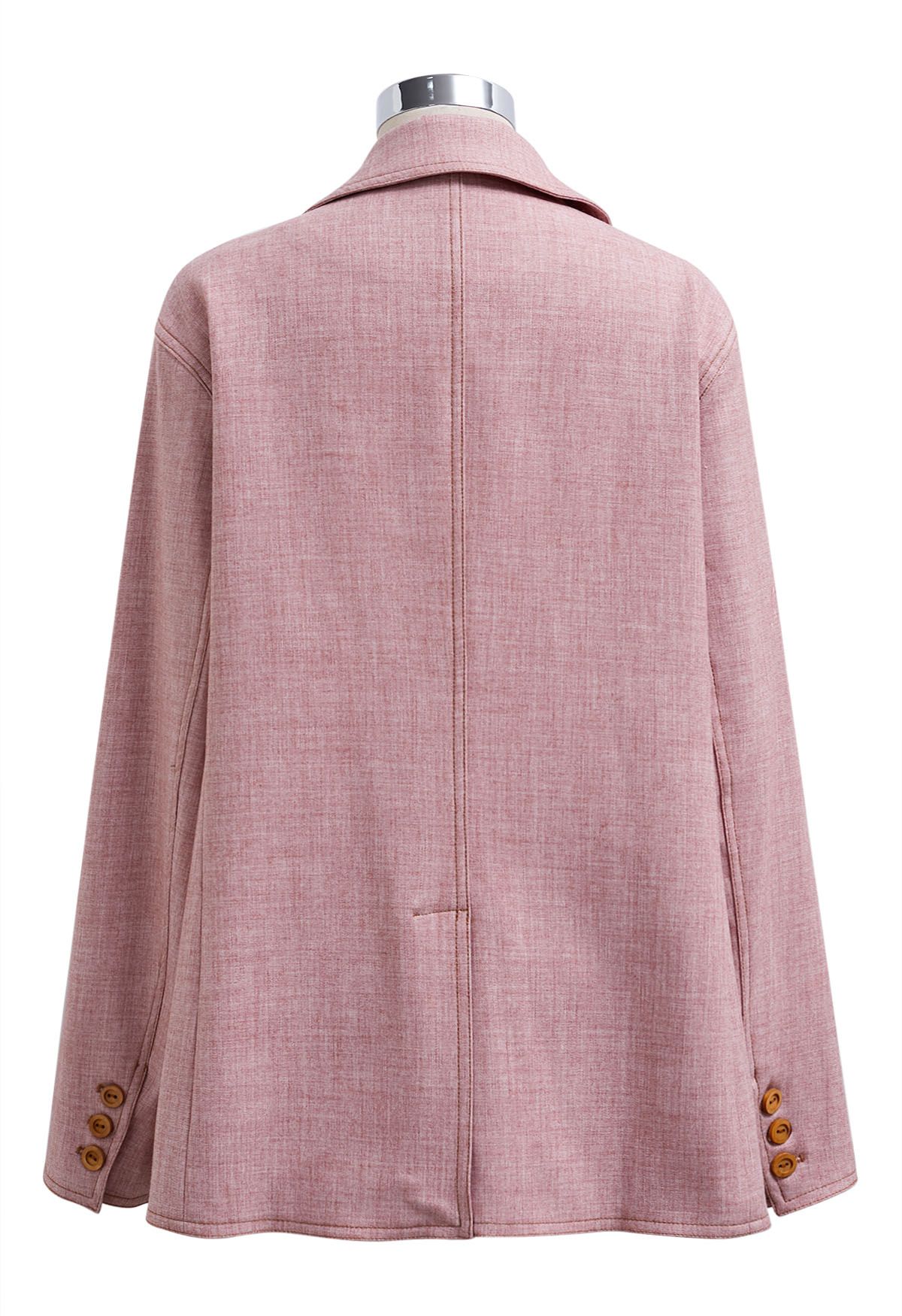 Decorative Pocket Peak Lapel Buttoned Blazer in Pink