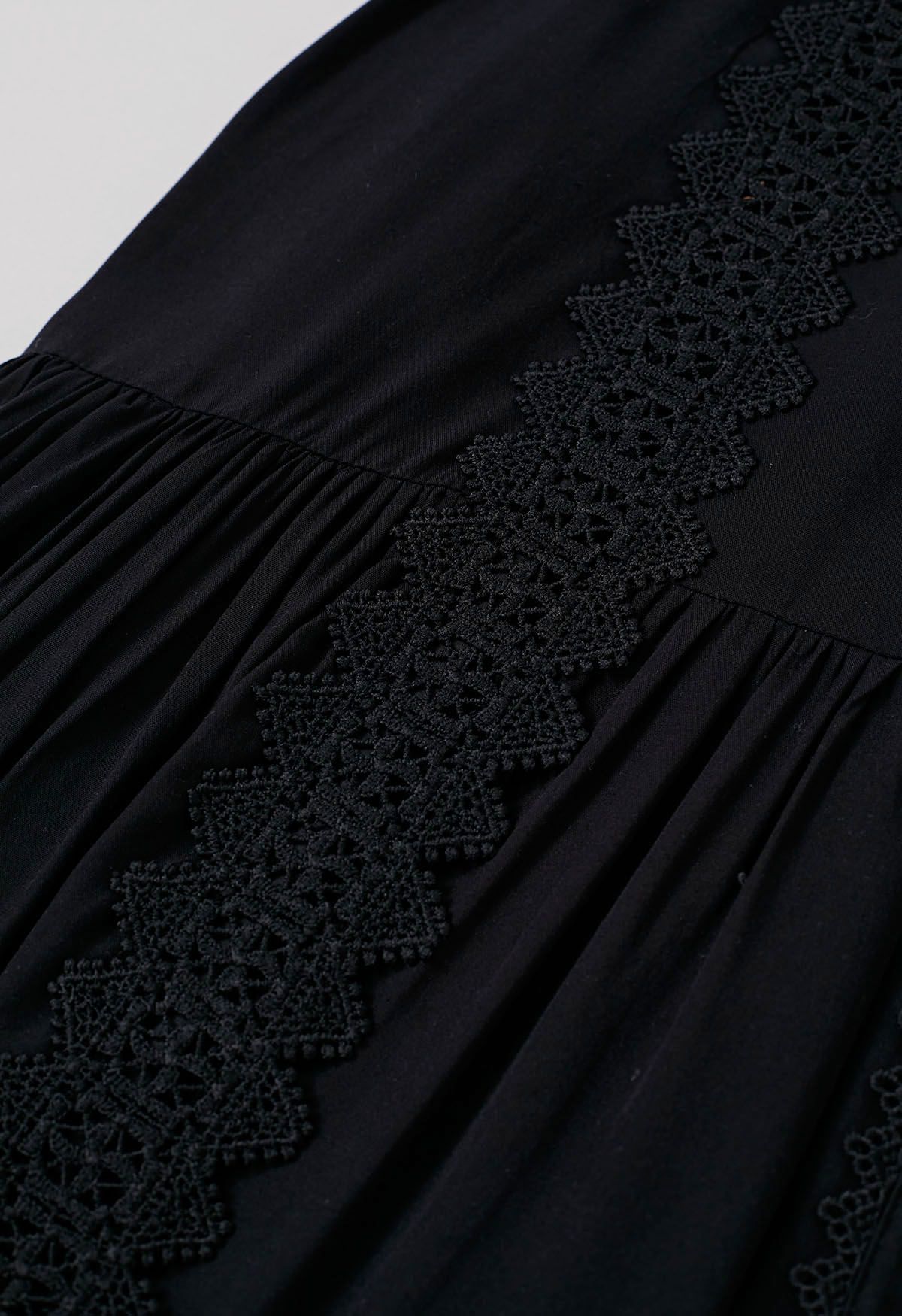 Captivating Lace Tie-Waist Button Down Maxi Dress in Black