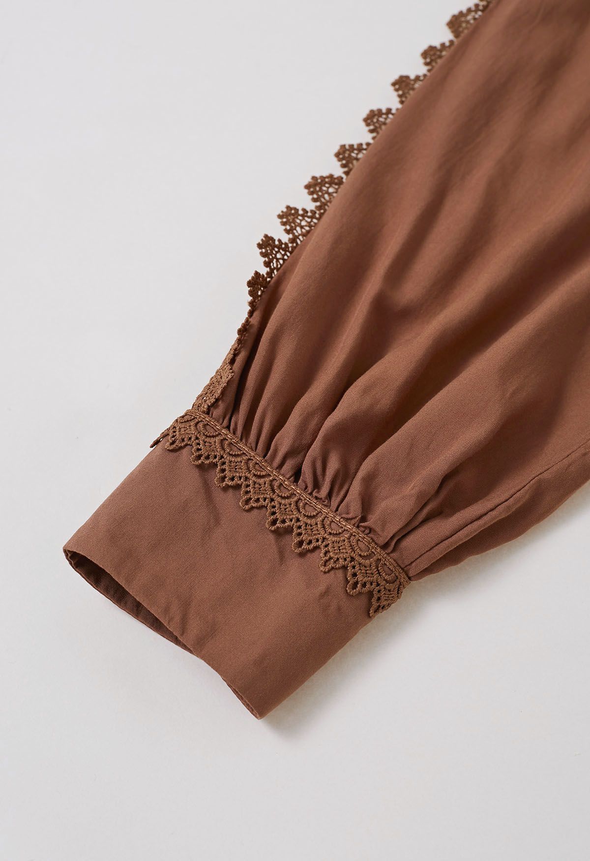 Captivating Lace Tie-Waist Button Down Maxi Dress in Brown