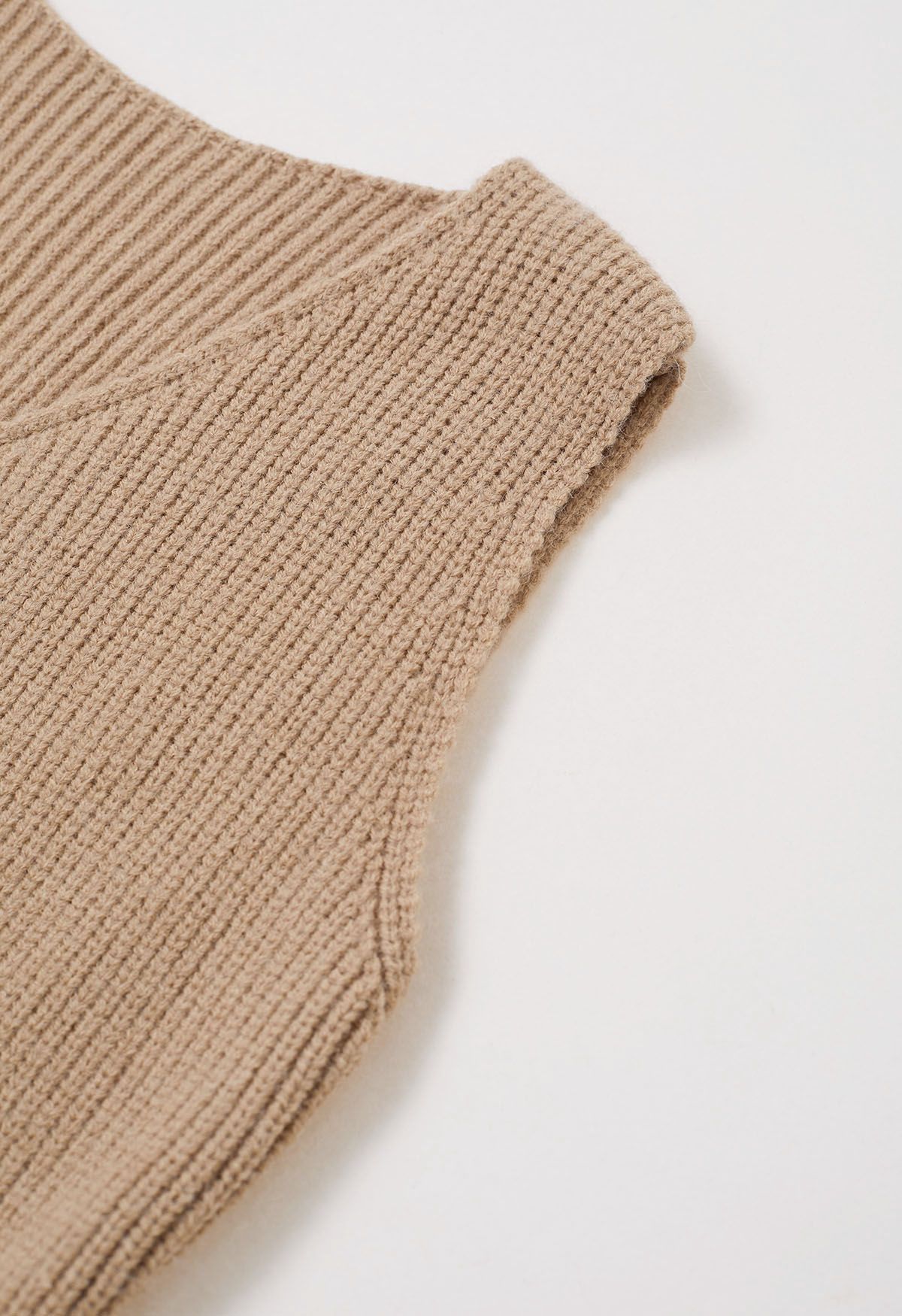 Double-Breasted Sleeveless Knit Dress and Cardigan Set in Tan