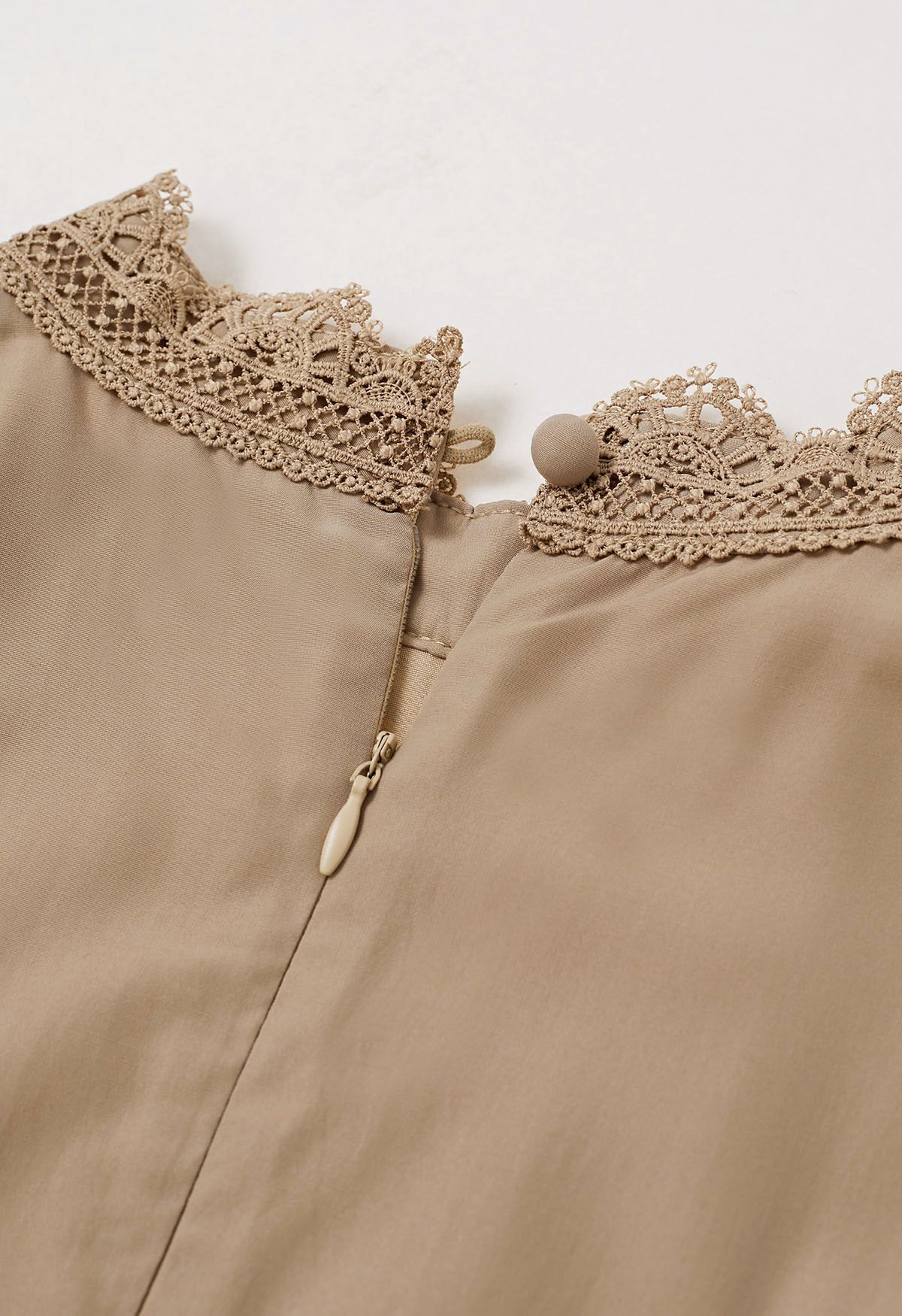 Victorian Elegance Cutwork Lace Maxi Dress in Tan