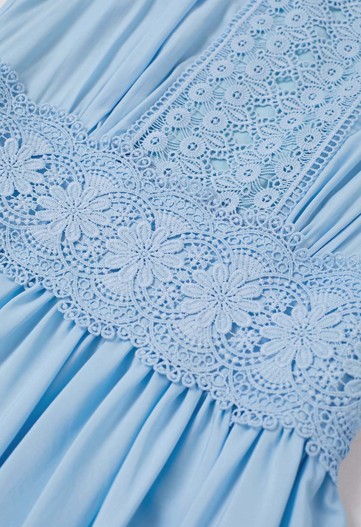 Victorian Elegance Cutwork Lace Maxi Dress in Baby Blue