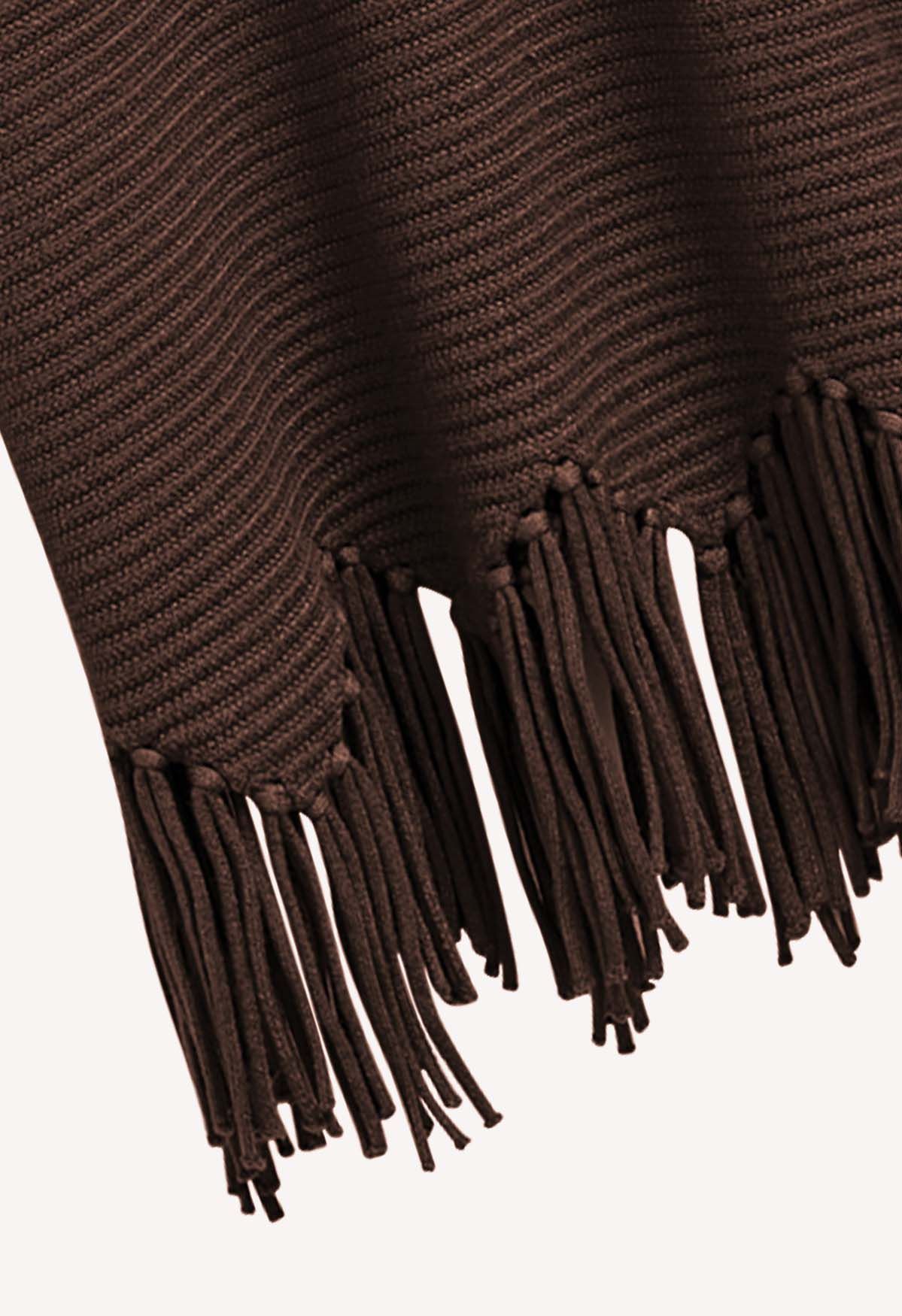 Asymmetric Fringe Hem Drop Shoulder Knit Sweater in Brown