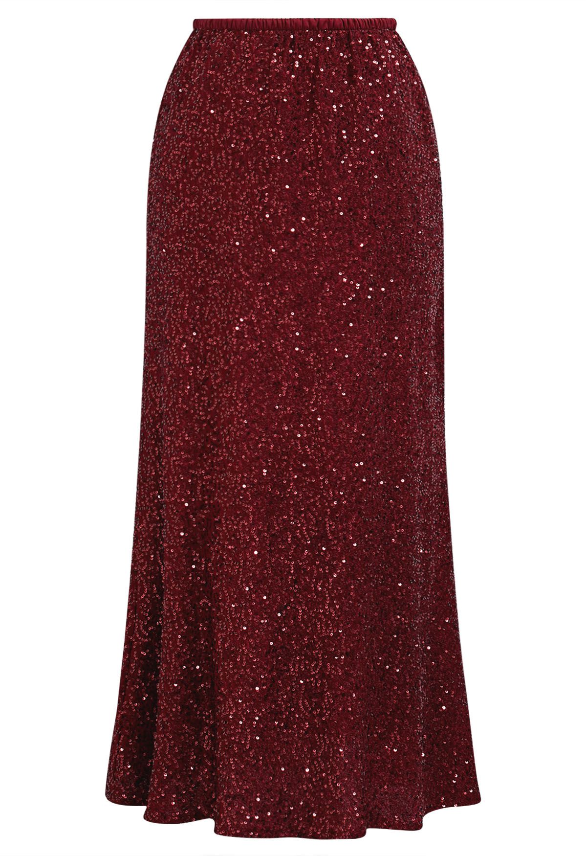 Full Sequin Mermaid Maxi Skirt in Red