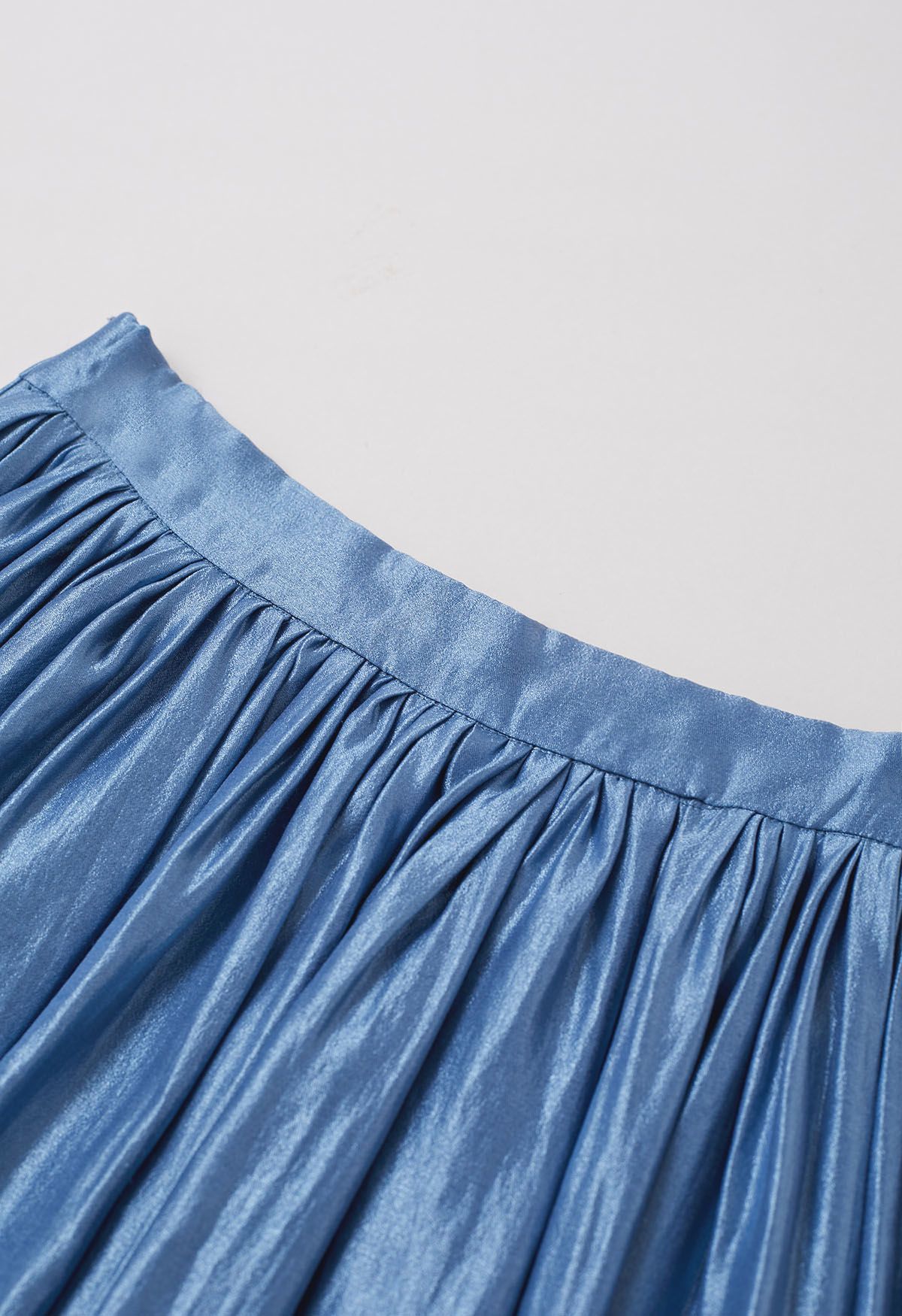 Glossy Blue Pleated Midi Skirt