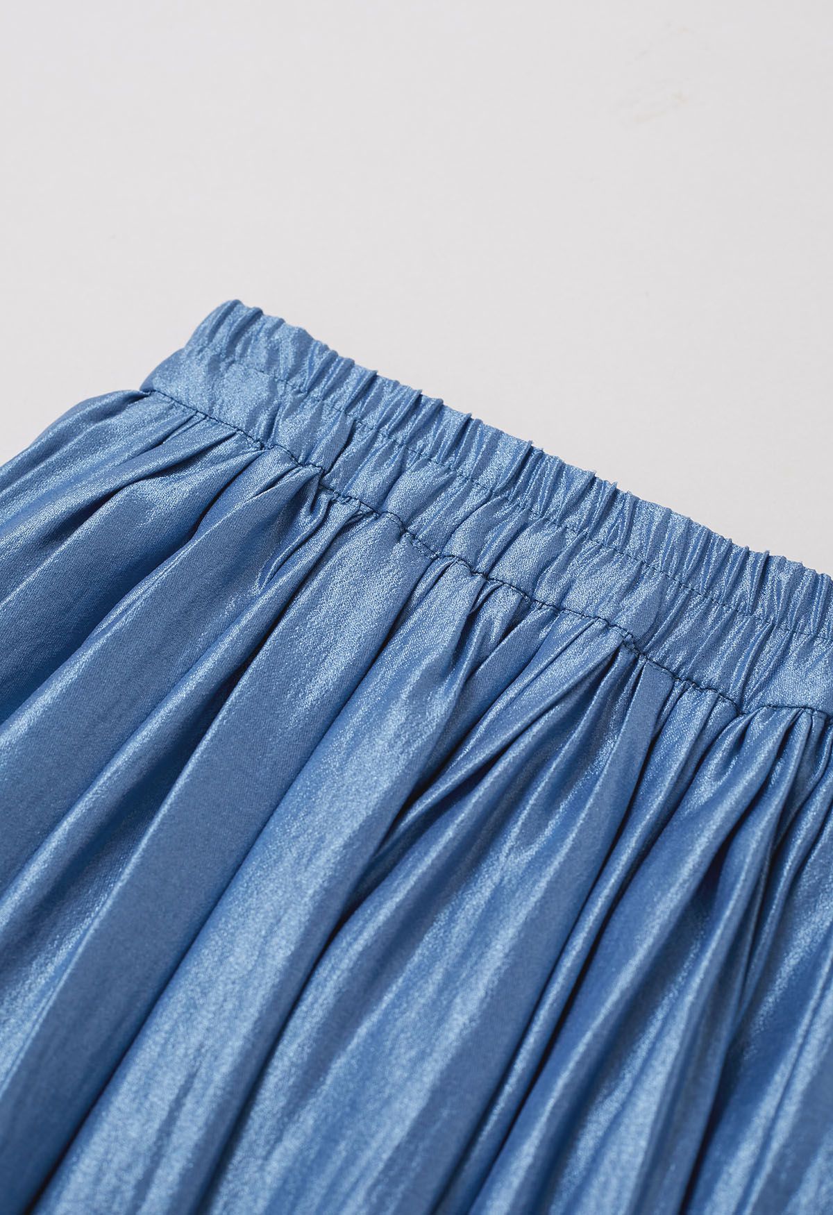 Glossy Blue Pleated Midi Skirt