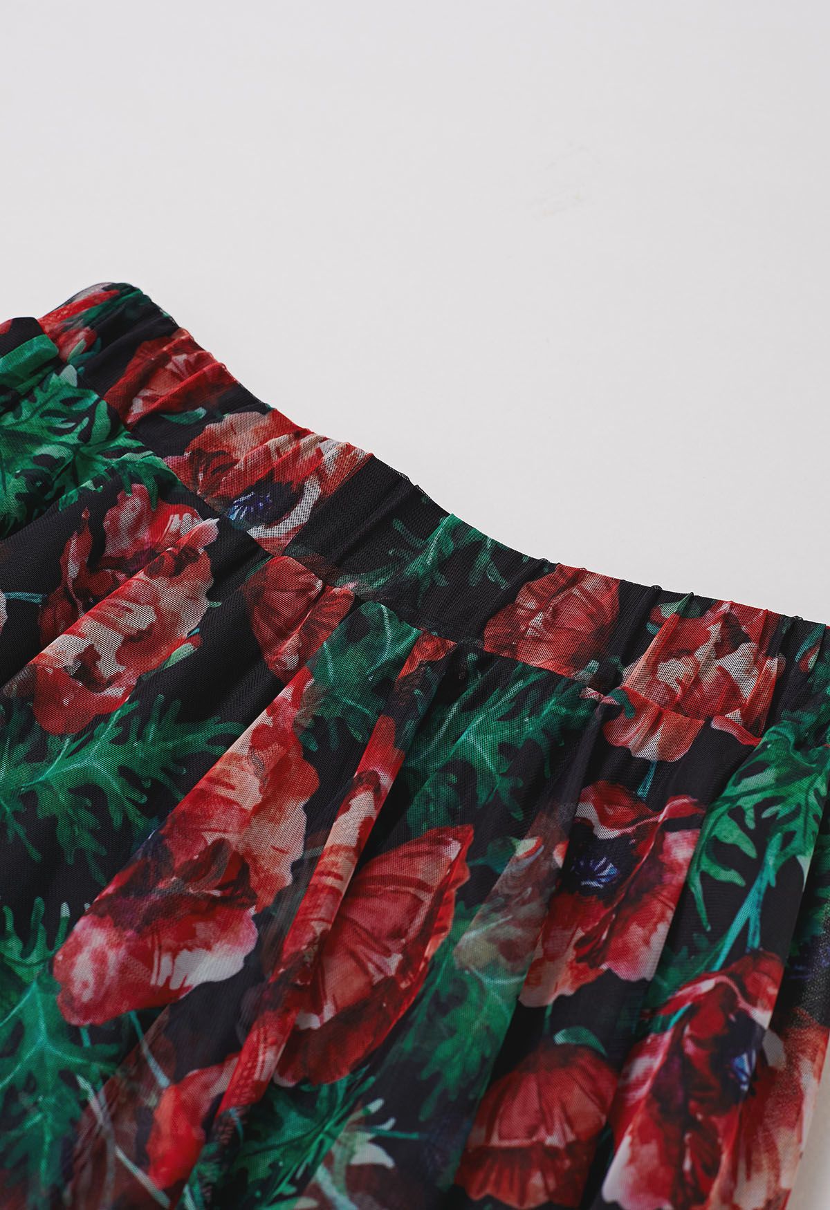 Scarlet Floral Printed Mesh Tulle Midi Skirt