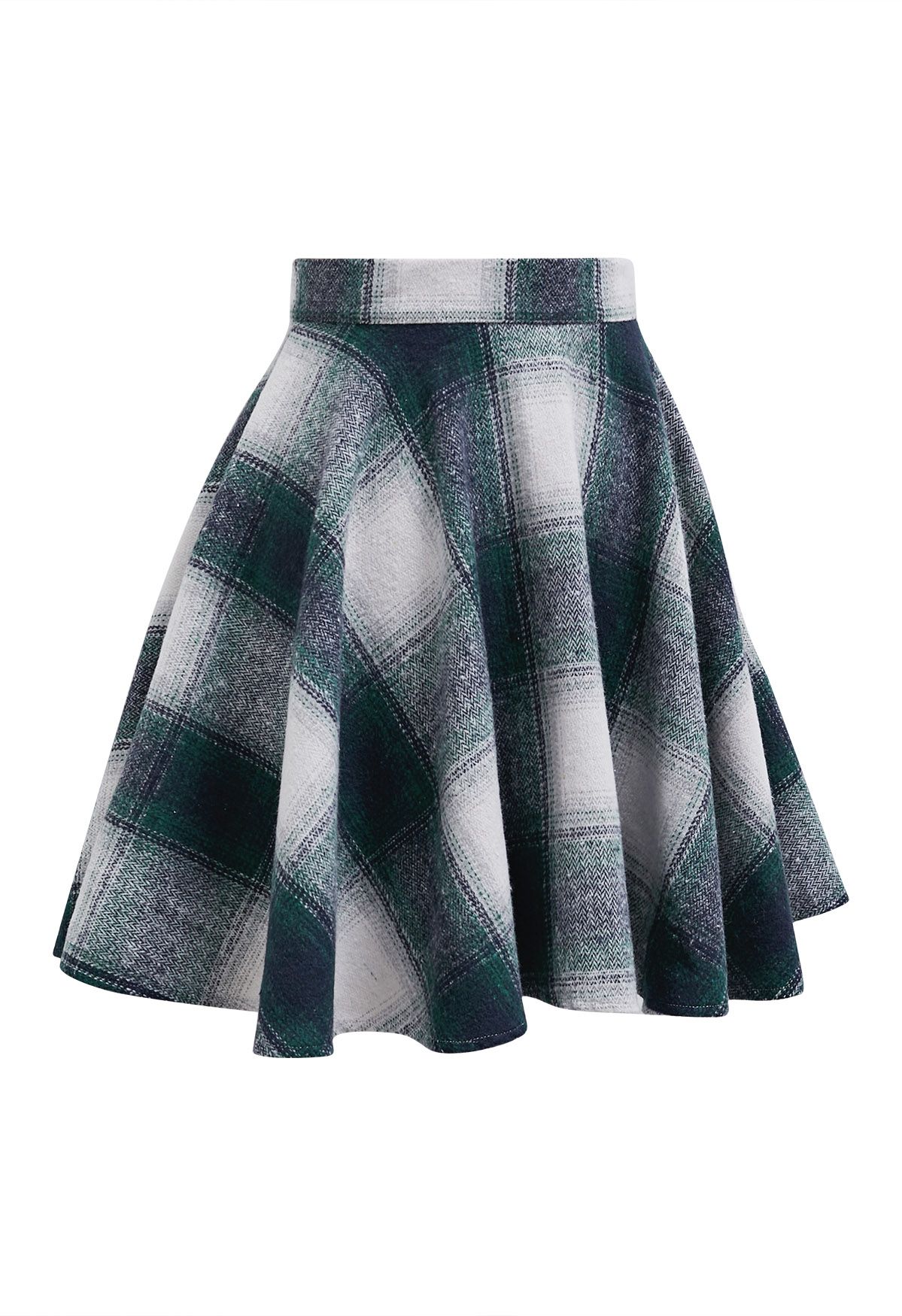 Warm Wishes Plaid Flare Mini Skirt in Dark Green