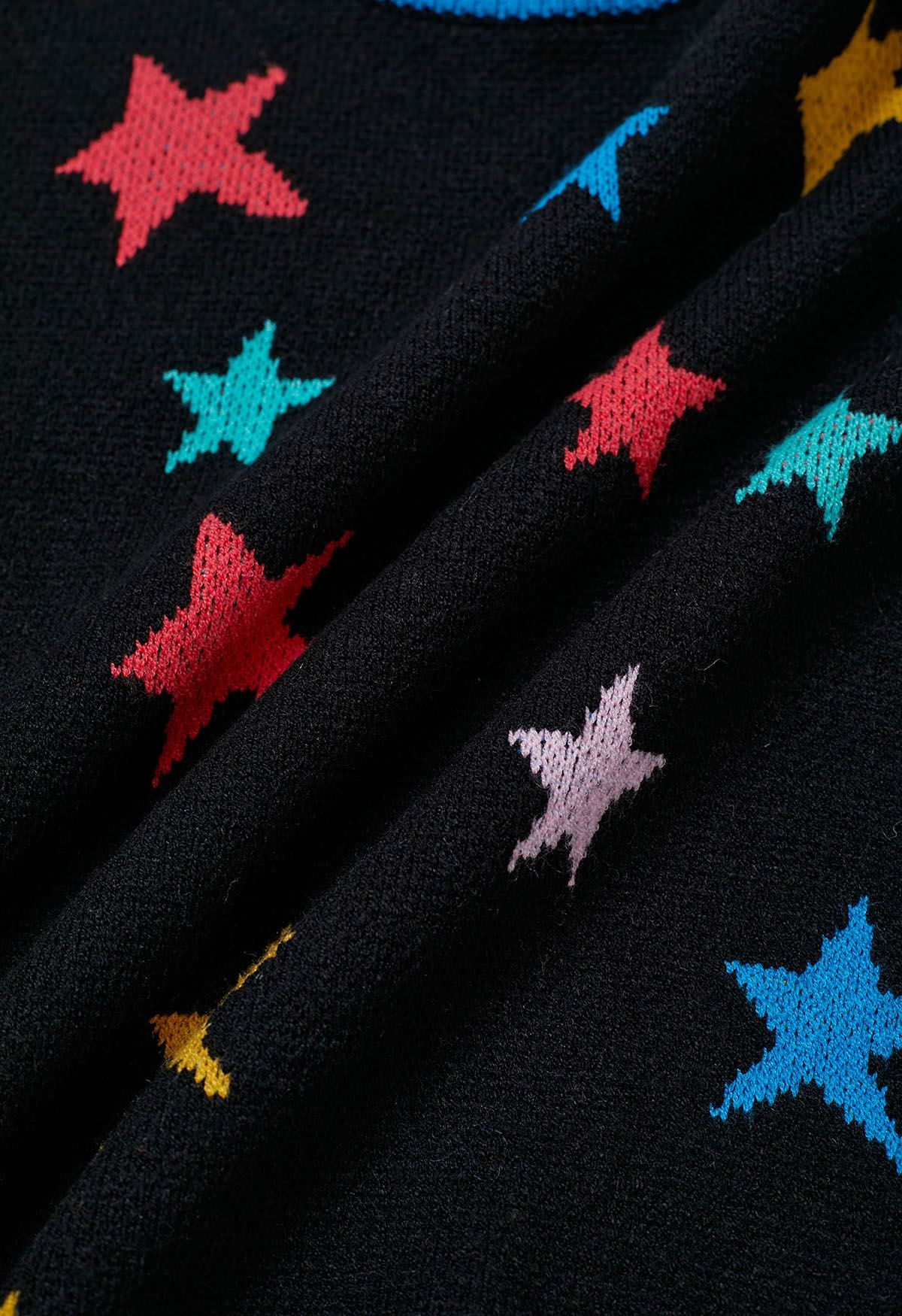 Cosmic Charm Star Bell Sleeve Knit Sweater in Black