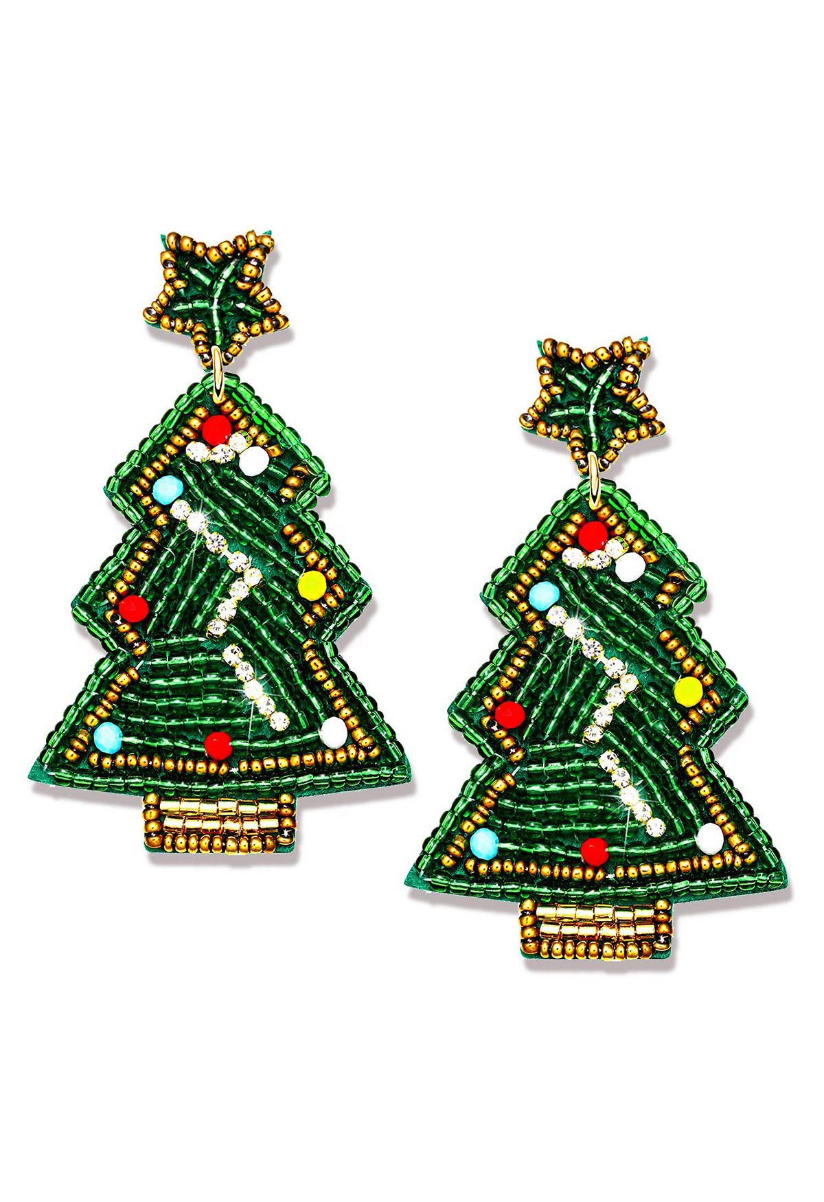 Vibrant Beaded Christmas Tree Earrings